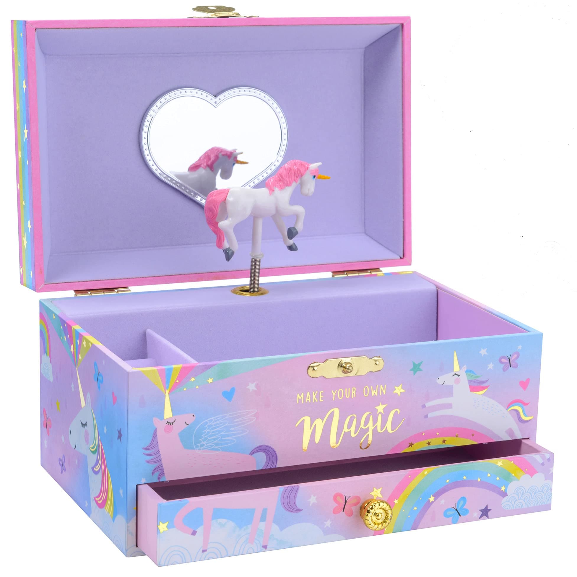 JewelkeeperJewelkeeper Girl's Musical Jewelry Storage Box with Pullout Drawer, Cotton Candy Unicorn Design, The Beautiful Dreamer Tune