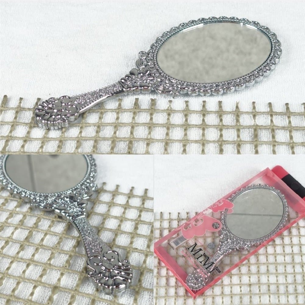 Sevenstars Decorative Vanity Portable Mirror Silver Tarnish Free Hand Held Pouch Size