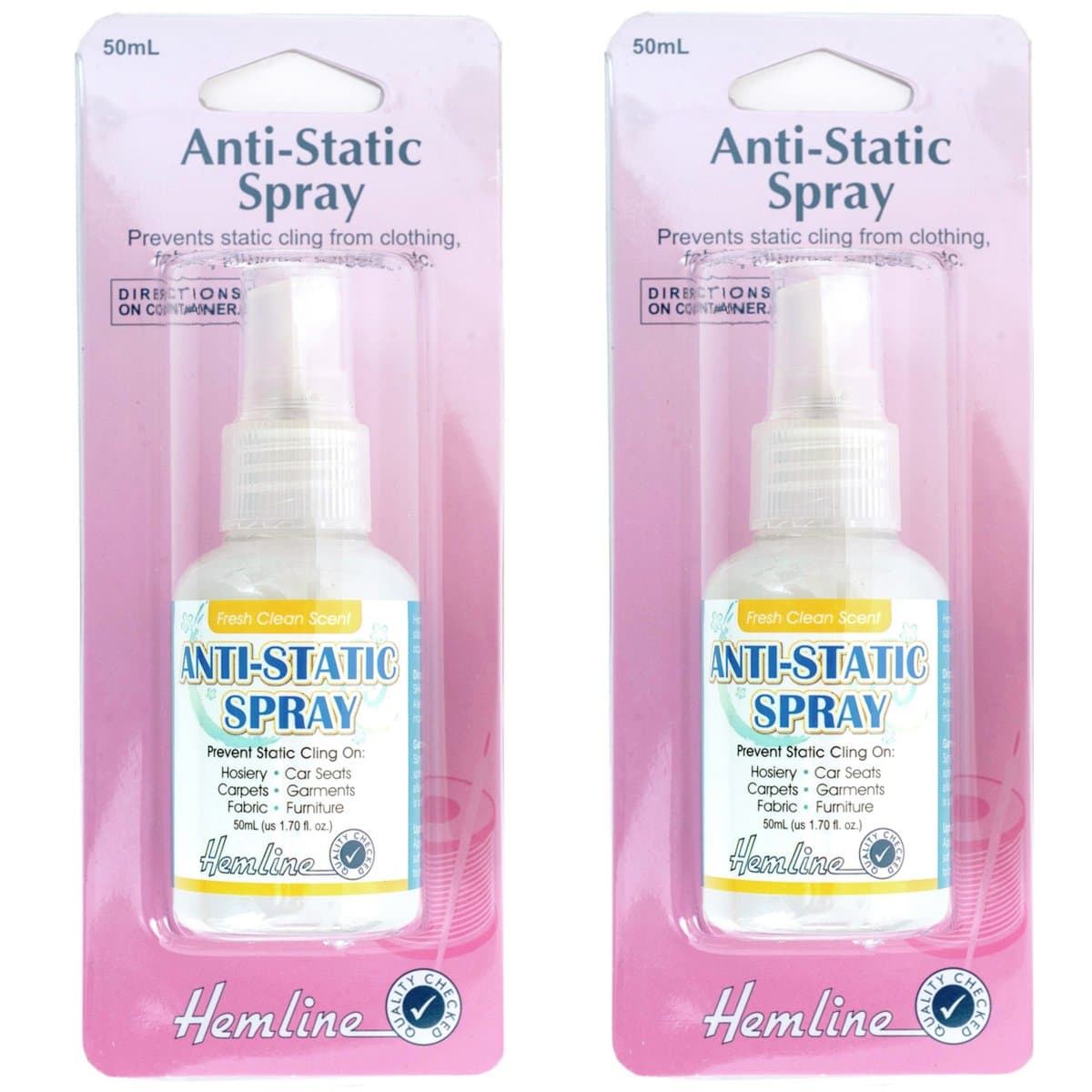Hemline H814 | Anti-Static Spray 50ml Prevents Static Cling - Double Pack