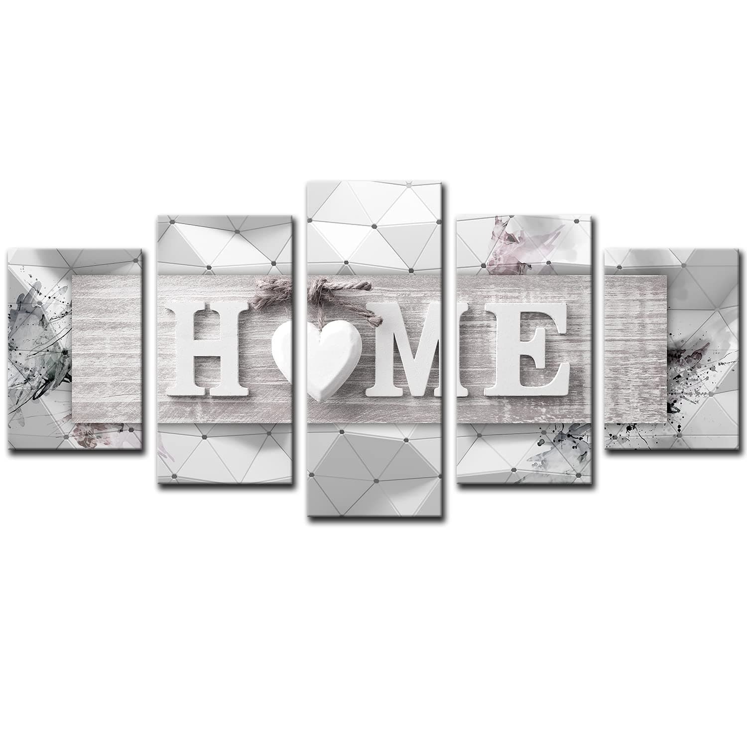AWLXPHY Decor Home Decoration Wall Art Canvas for Living Room Framed Painting Pink and Grey 5 Panels Modern Abstract Love Art Stretched Artwork 3D Giclee Kitchen Decor(Grey, W40 x H20)