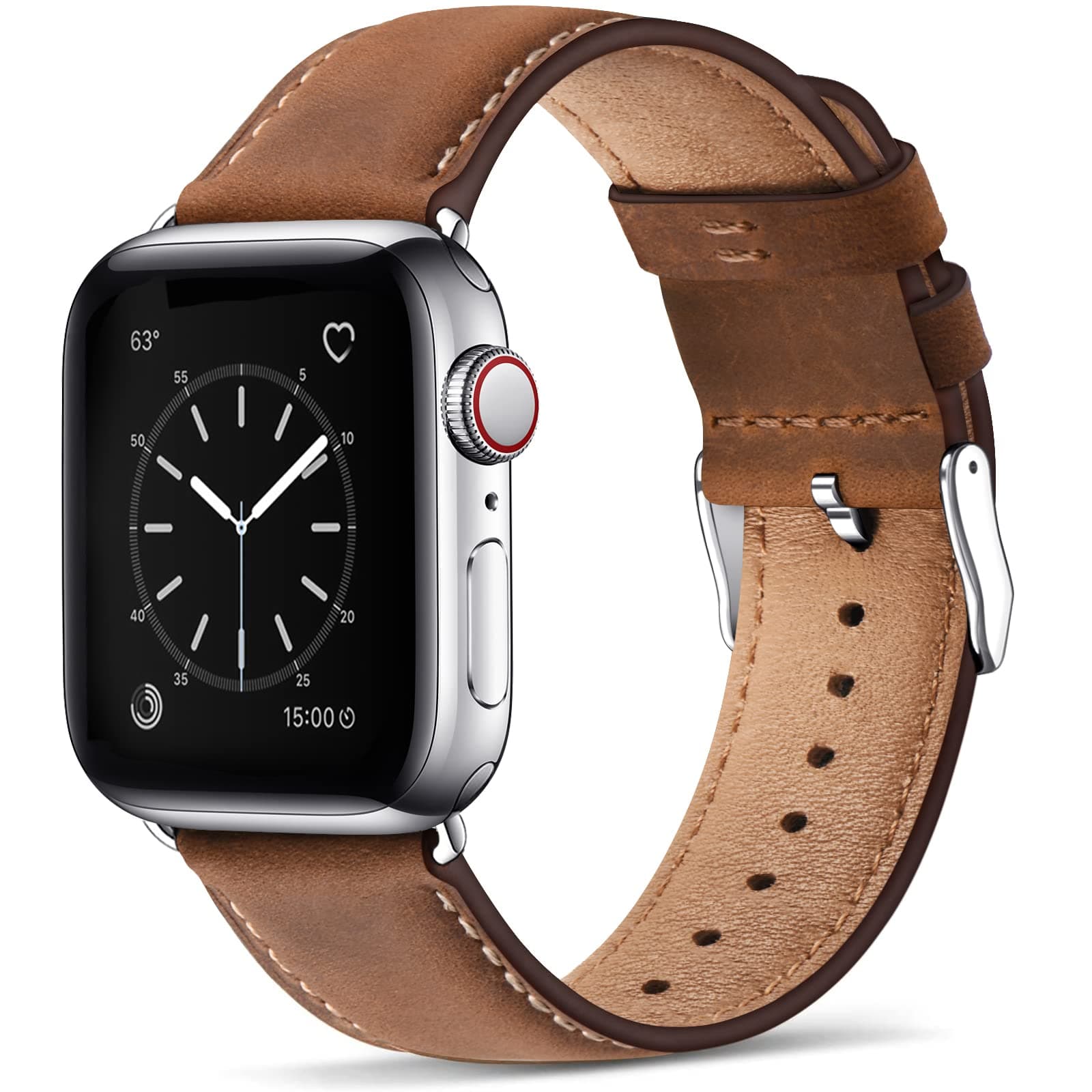 SUNFWR Leather Bands Compatible with Apple Watch Band 49mm 45mm 44mm 42mm for Men Women, Top Grain Genuine Leather Replacement Strap for iWatch Ultra 2, Ultra, SE2, SE, Series 9 8 7 6 5 4 3 2 1 (Red