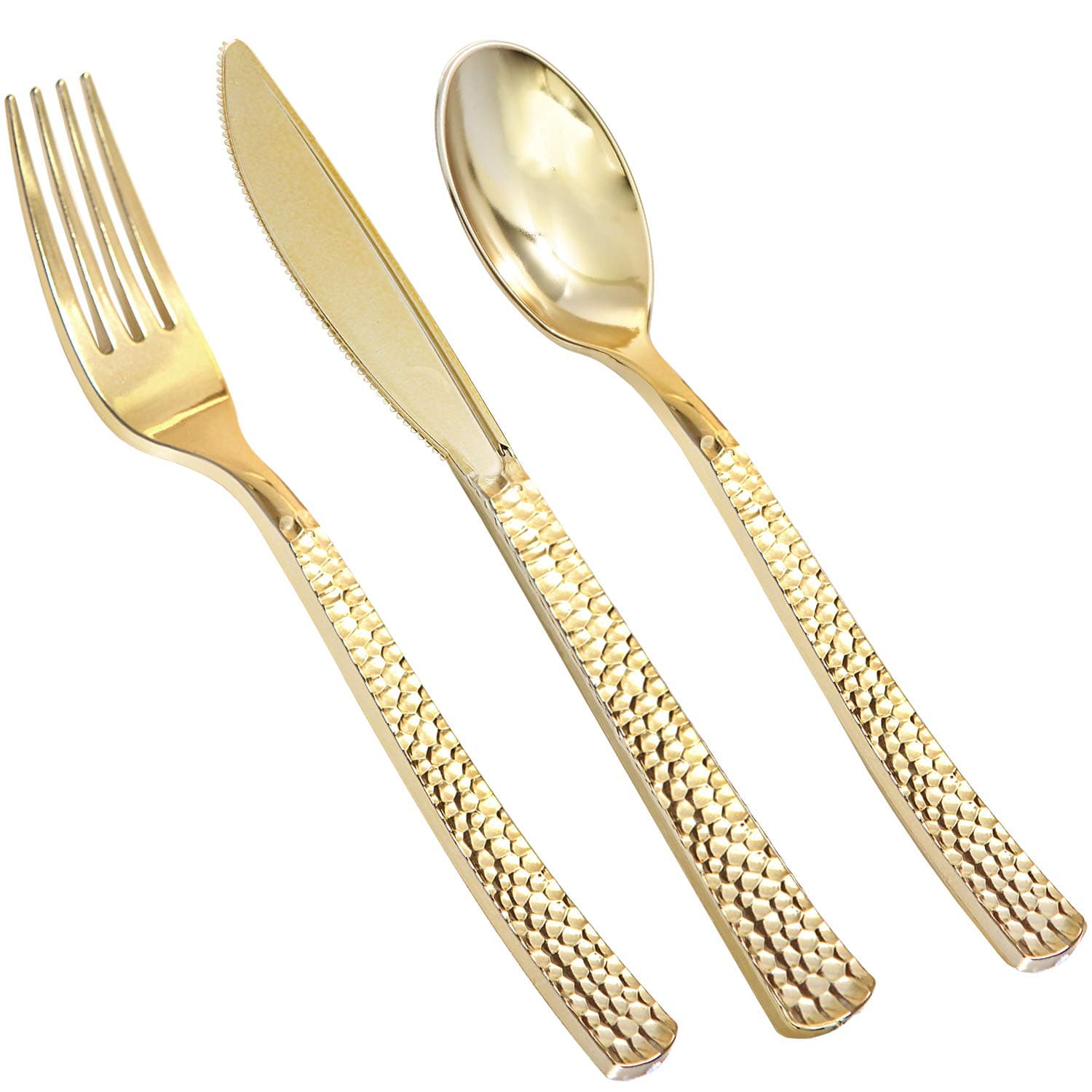 Supernal 360pcs Plastic Gold Silverware,Cutlery,Disposable Utensils,120 Plastic Knives,120 Gold Forks,120 Disposable Spoons,Perfect for Birthday,Party,Wedding
