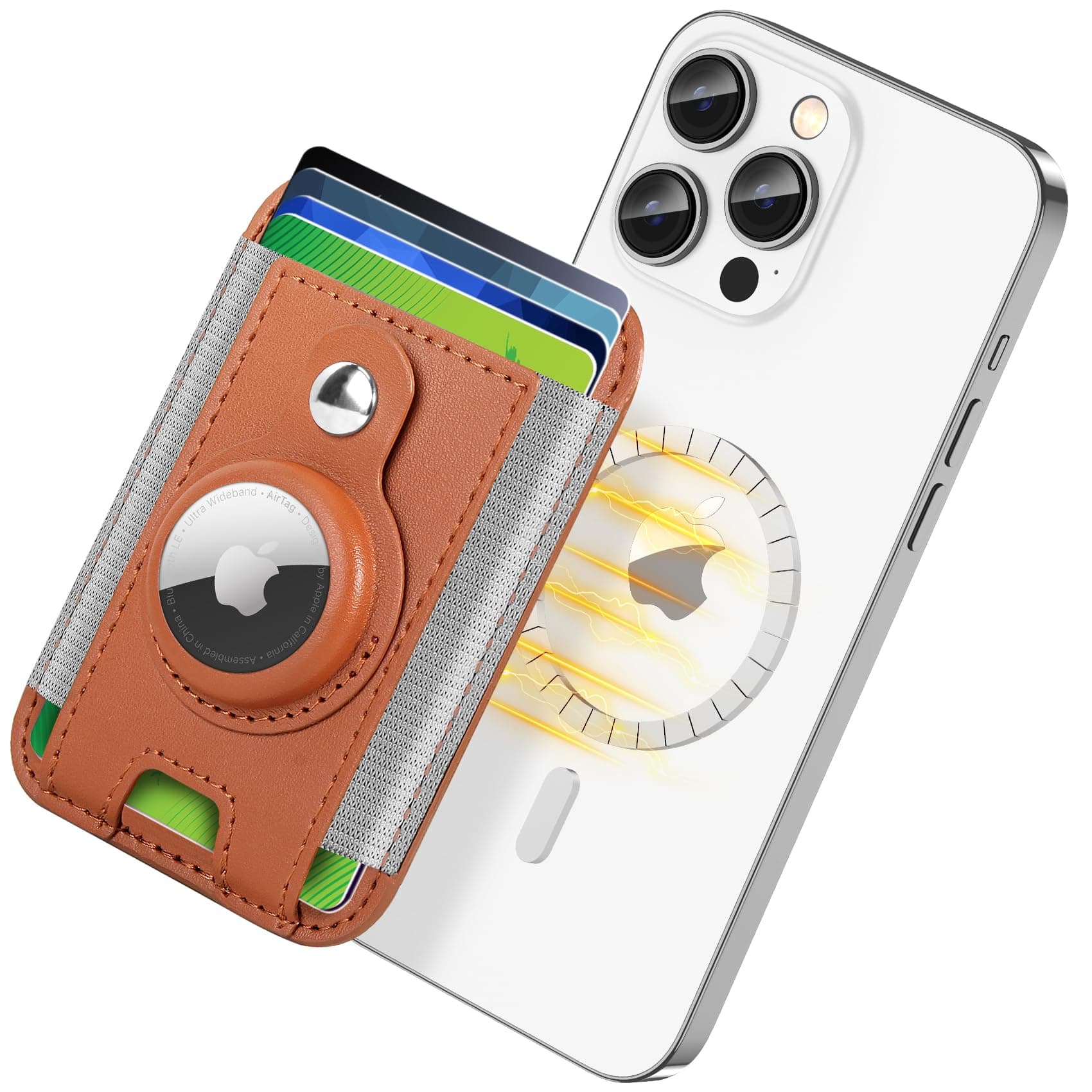 For Magsafe Wallet with Airtag Holder, 6-Card Holder, Stronger Magnetic Card Holder for iPhone 16/15, iPhone 14/13/12 Series, Mag Safe Wallet, RFID Blocking, Not included Airtag, Brown