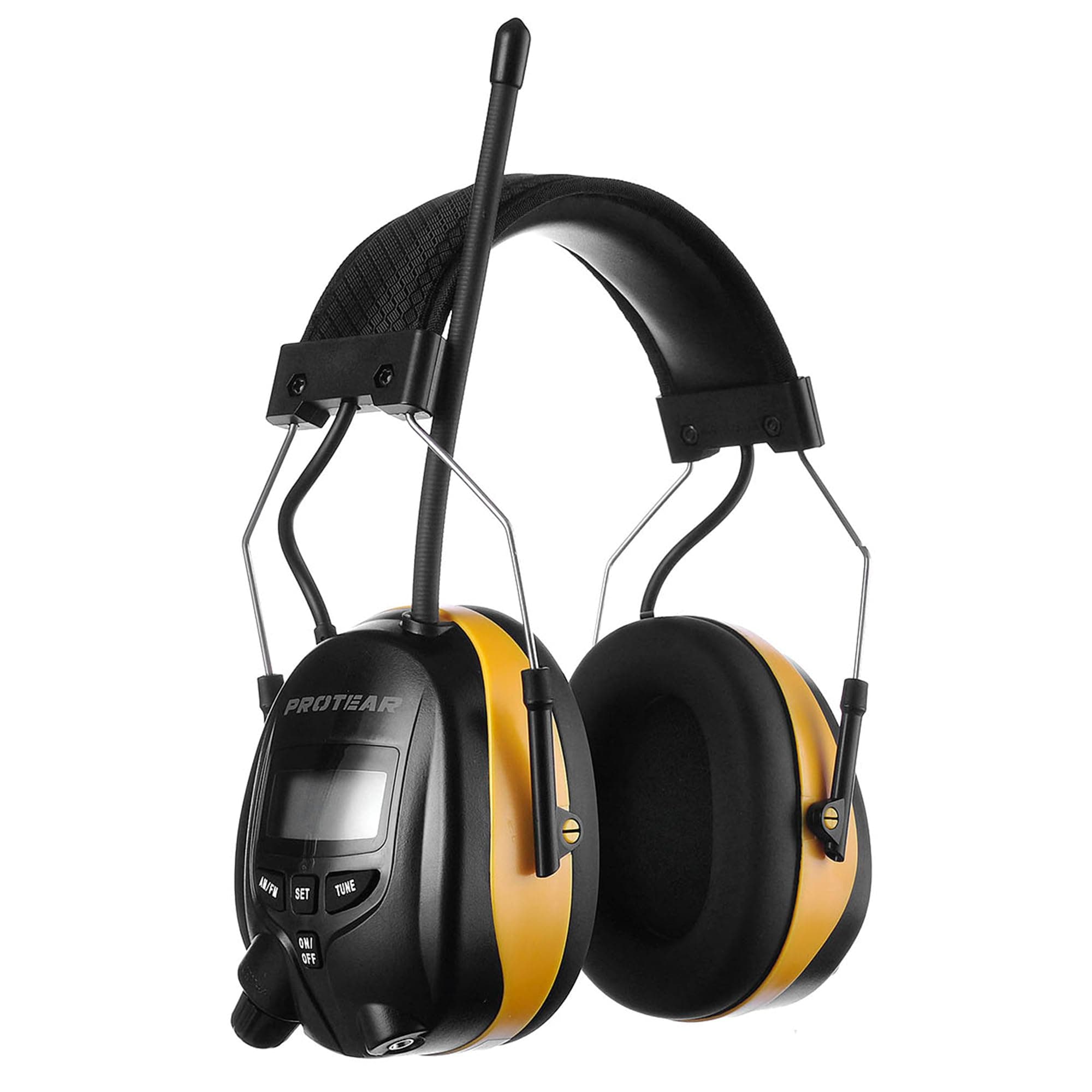 Digital AM FM Radio Headphones, 30dB SNR Noise Reduction Hearing Protection for Adult, Comfortable Work Safety Earmuff for Lawn Mowing, Construction, Chainsaw, Woodworking(Yellow)