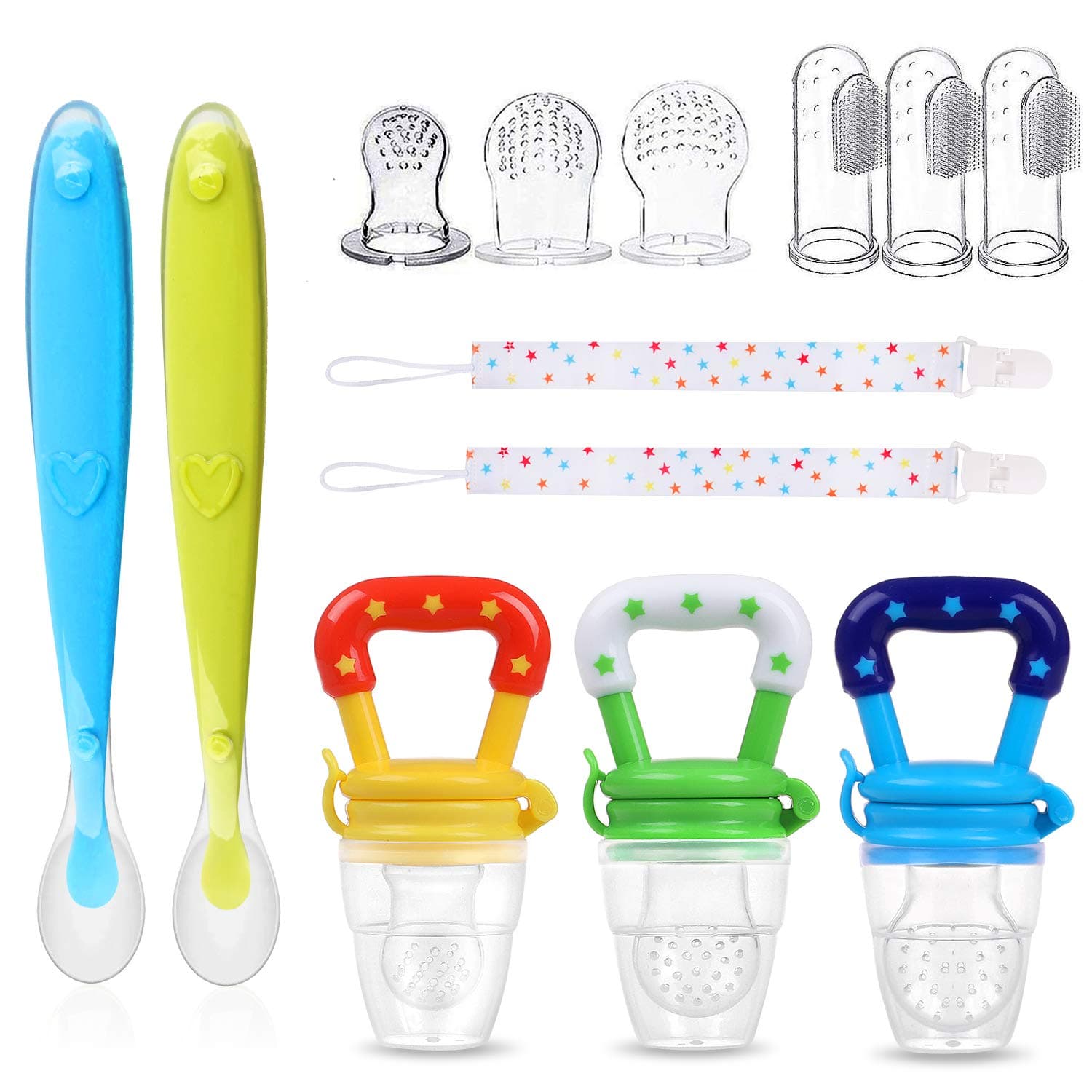ButterFoxearphones13 Pack Baby Food Feeder Set,Baby Fruit Feeder Pacifier Set, Safe BPA-Free Silicone Baby Pacifier Fresh Food Feeder, Fresh Food Feeder Set for Kids