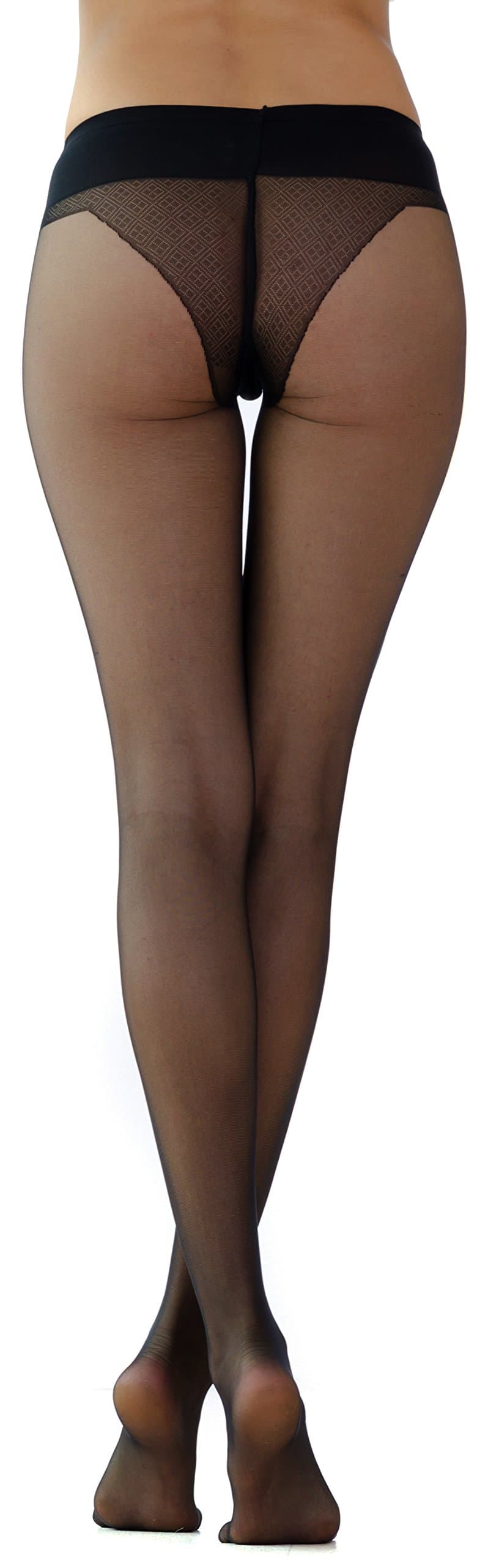 INTUICIA 40 Den Top Bikini Premium Pantyhose Reinforced Toe, Black, Size 4