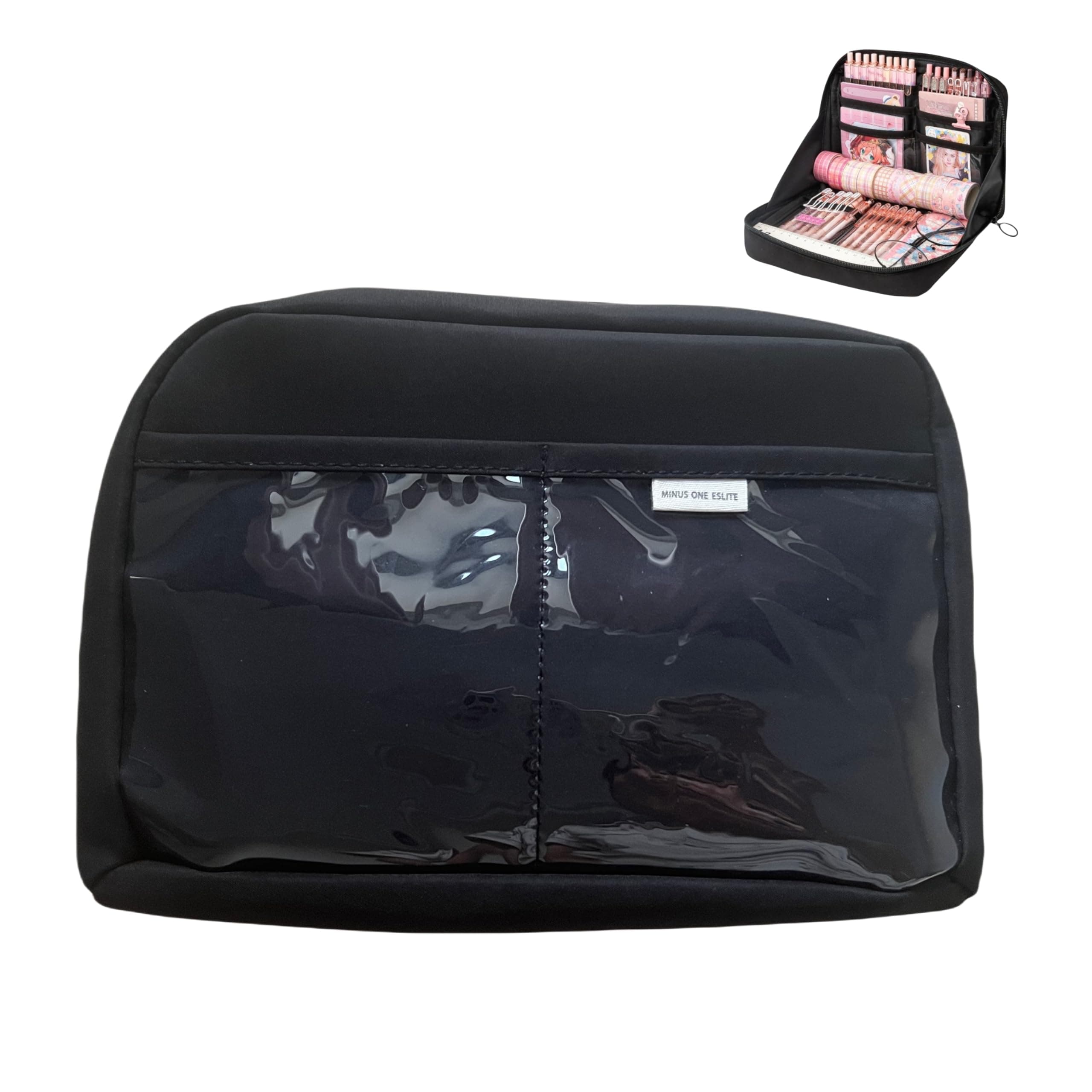 Kawaii Cute Aesthetic Pencil Case - Large Capacity Canvas Pen Pouch Bag (Black)