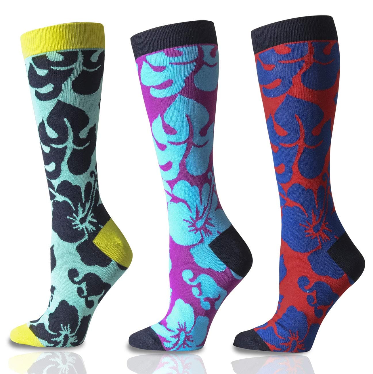 Men's Mid-calf Dress Socks in Comfortable Strechy Colorful Printed Premium Cotton, 3 Pairs Packed