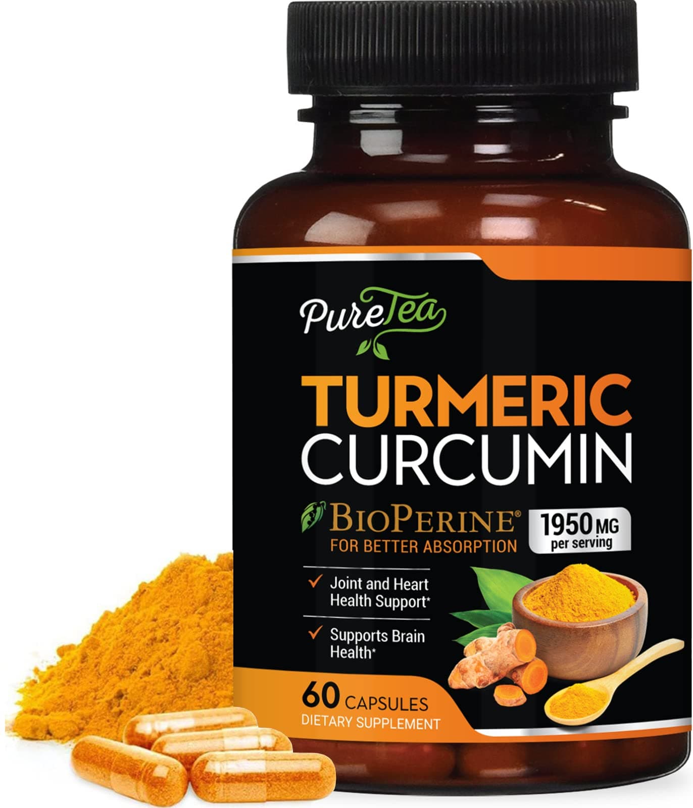 Turmeric Curcumin with BioPerine 1950mg, 95% Standardized Curcuminoids - Black Pepper for Max Absorption, Herbal Joint Support, Nature's Tumeric Extract Supplement Non-GMO - 60 Capsules