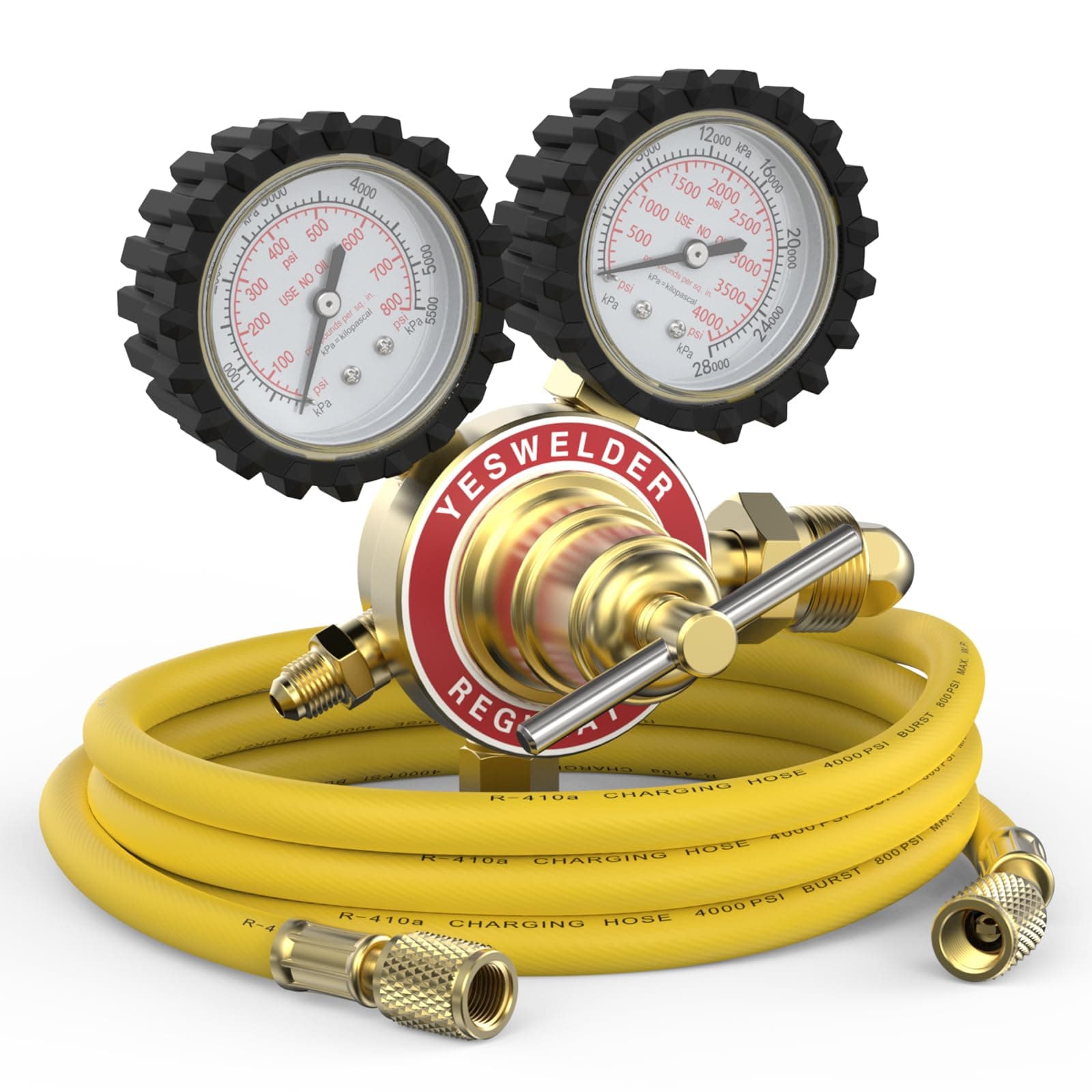 YESWELDER Nitrogen Regulator with Hose, 0-800 PSI and 0-4000PSI Output Pressure, CGA580 Inlet Connection and 1/4" Male Flare Fitting