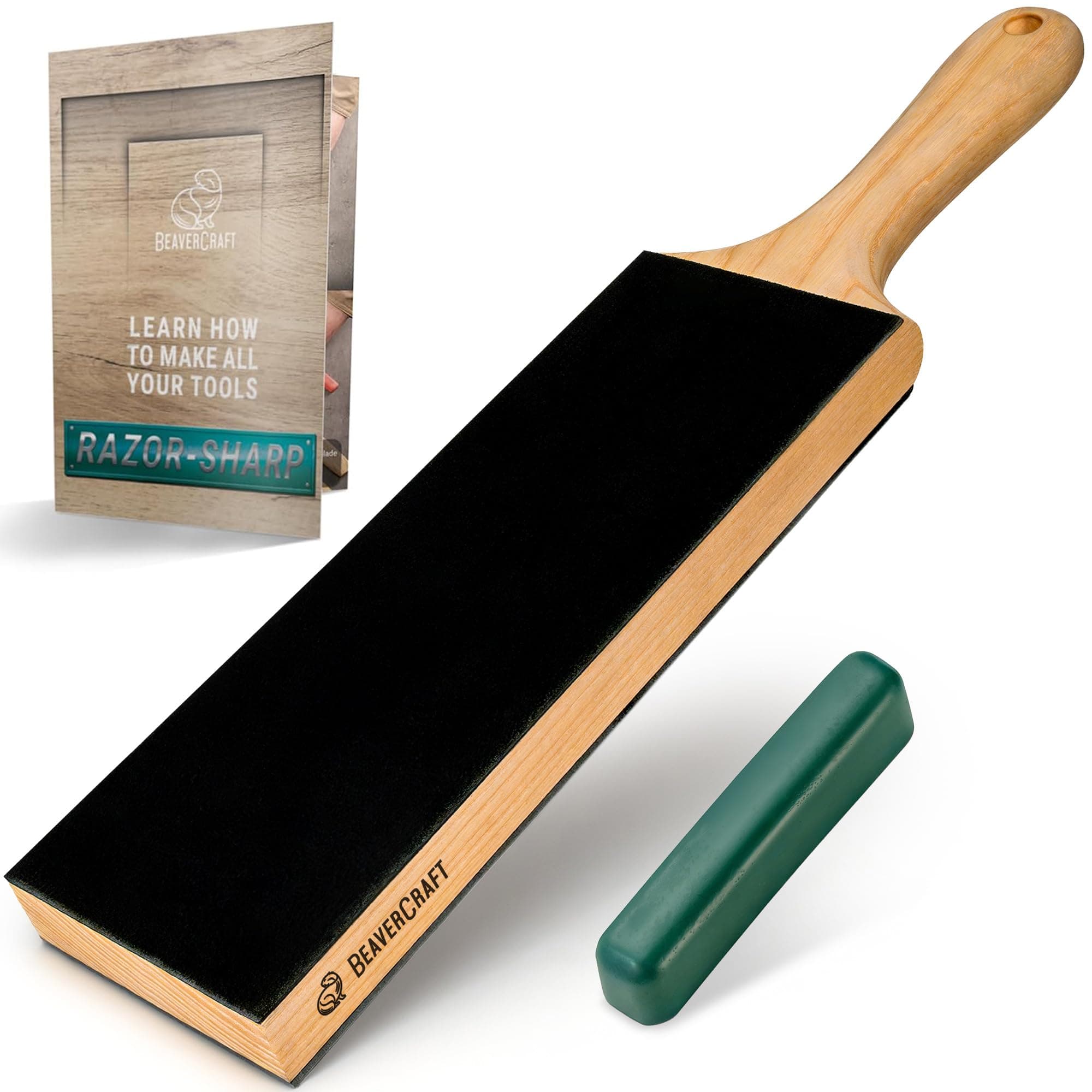 BeaverCraft Leather Strop Kit for Knife Sharpening 15.2" - Leather Knife Strop with Polishing Compound - Stropping Kit Double Sided LS1P1, Razor Sharpener for Knives, Chisels - eBook Guide Included