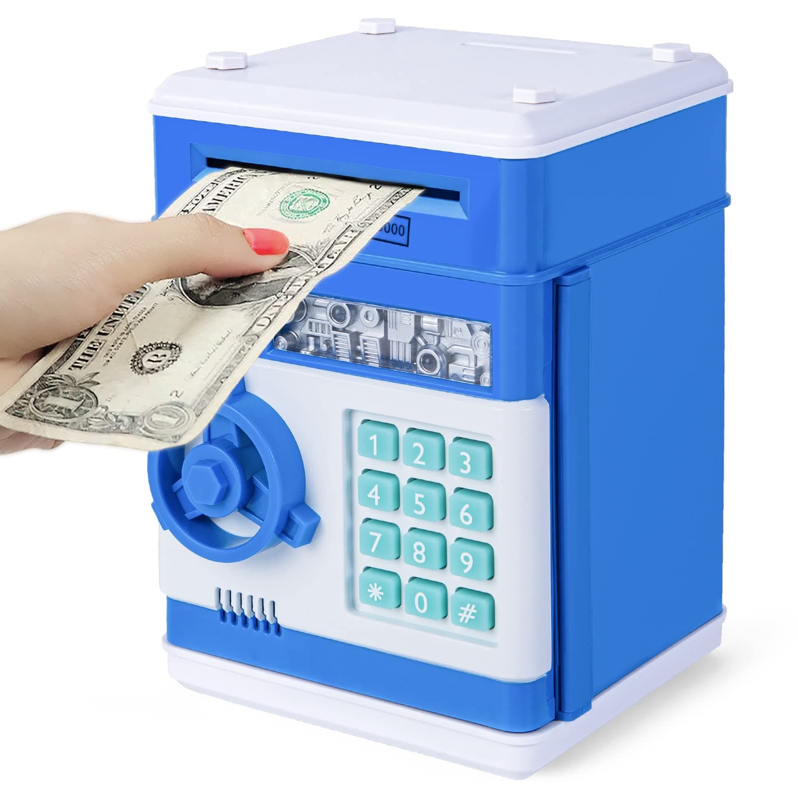 Refasy Piggy Bank Cash Coin Can ATM Bank Electronic Coin Money Bank for Kids Age 3-12, Money Savings Box Mini ATM Coin Bank Toys Gifts for 3 4 5 6 7 8 9 10 11 12 Year Old Boys Girls