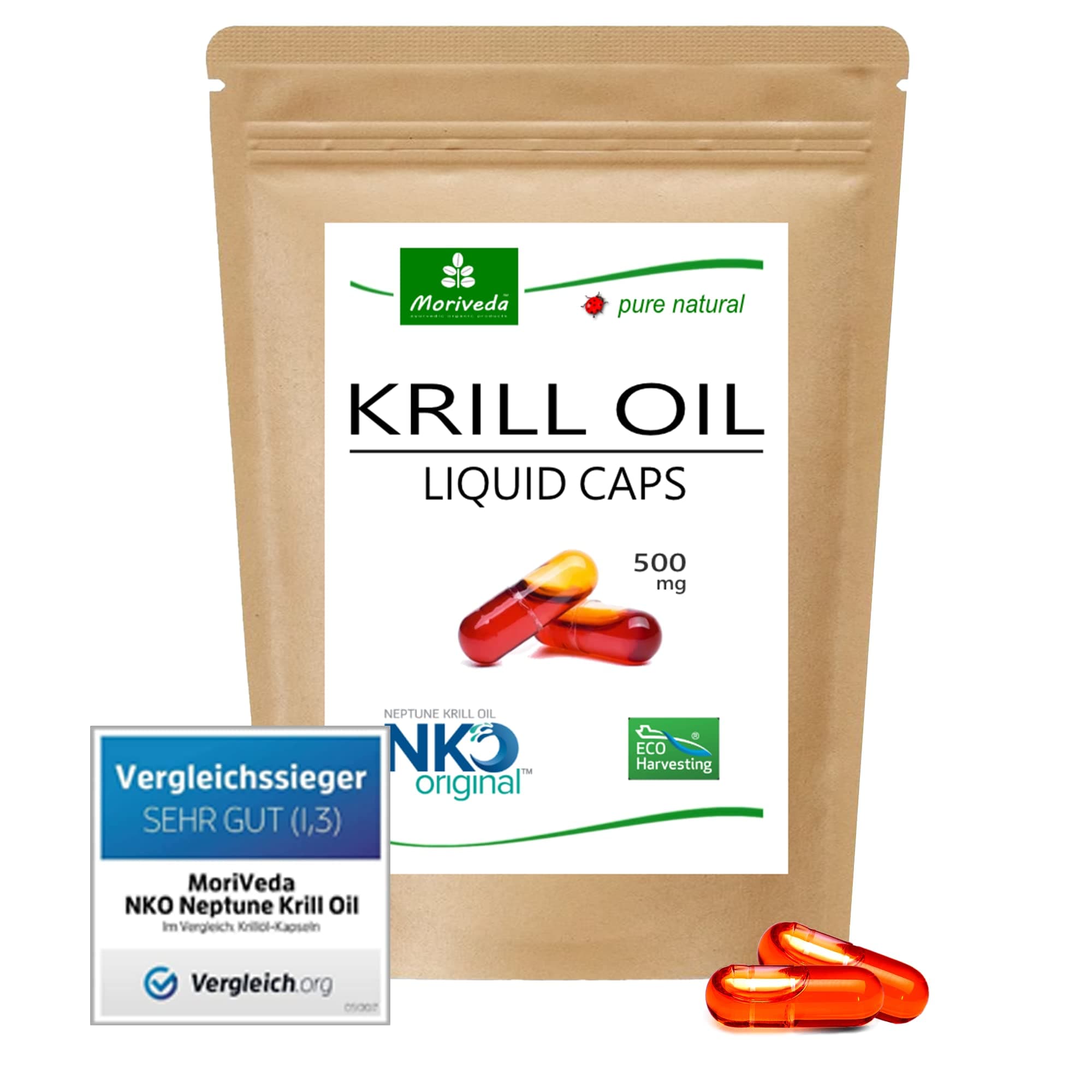 Krill Oil softgel Capsules (Test Winner) 30, 90 or 270 pcs. in Pharmacy Quality from MoriVeda - Omega 3,6,9 astaxanthin, Vitamin E, Choline, phospholipids, krilloil (30 softgel Capsules)