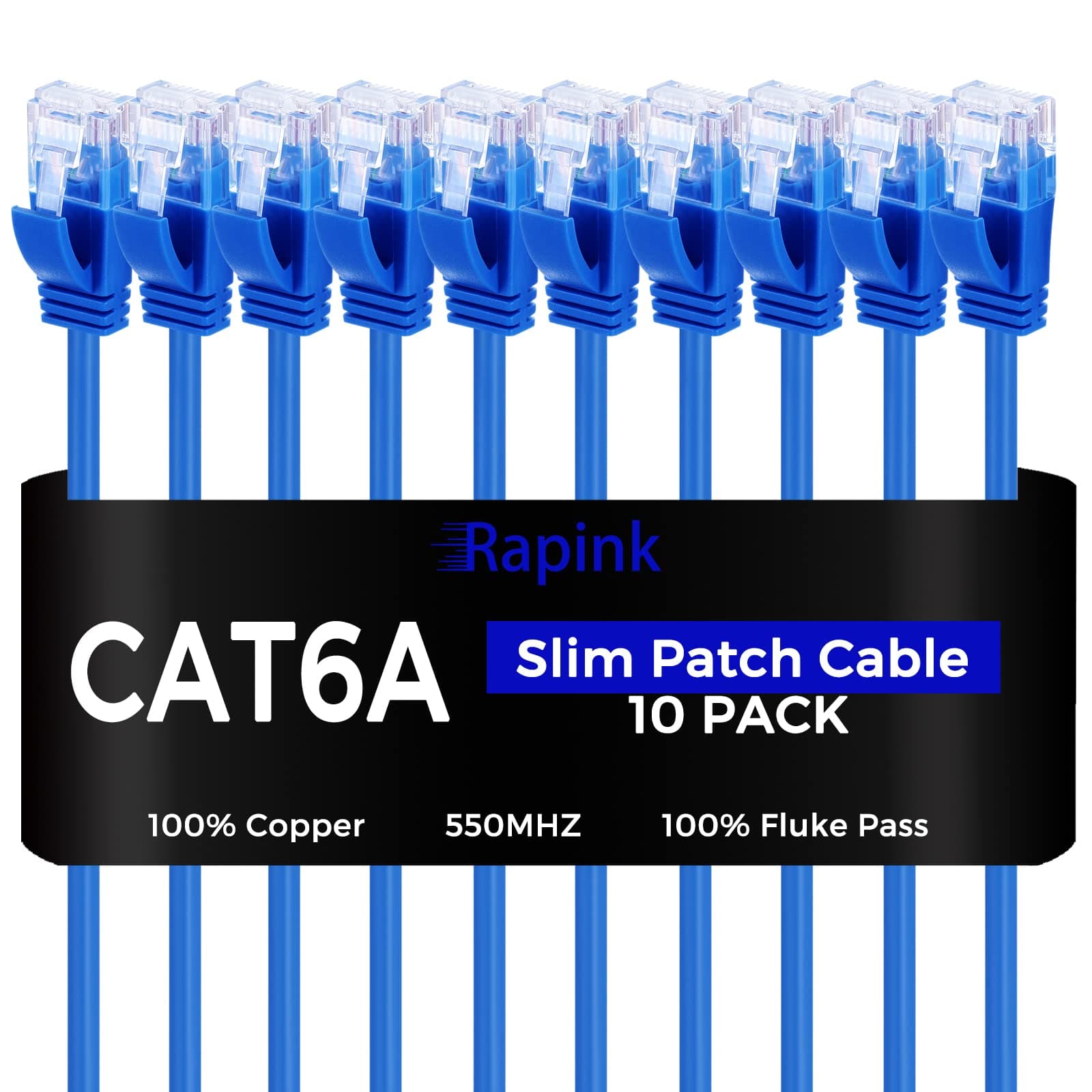 Patch Cables Cat6a 1ft (10 Pack) Slim, Cat6a Ethernet Patch Cable 10G Support, Snagless Cat 6 Patch Cable for Patch Panel to Switch, Flexiable Cat 6a Ethernet Cable with Gold Plated