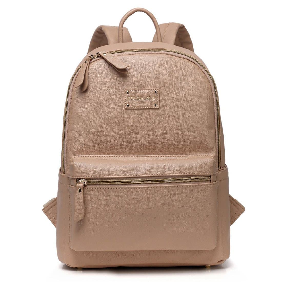 Fumee Multi-functional Faux Leather Diaper Bag / Fashion Travel Padded Backpack / Adjustable Shoulder Bag with Changing Pad (Khaki)