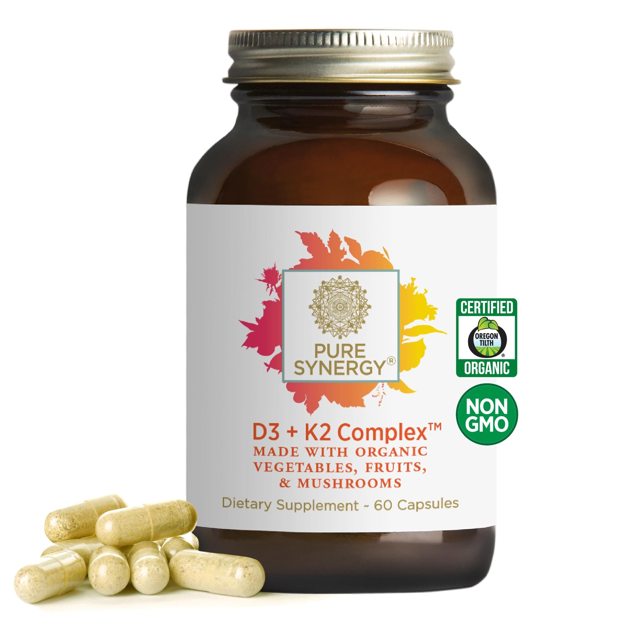 D3 + K2 Complex | Vegan Vitamin D3 K2 Complex | Organic D3 Supplement with Vitamin K2 and K1 Plus Organic Whole Foods | Supports Bone, Brain, and Immune Health (60 Capsules)