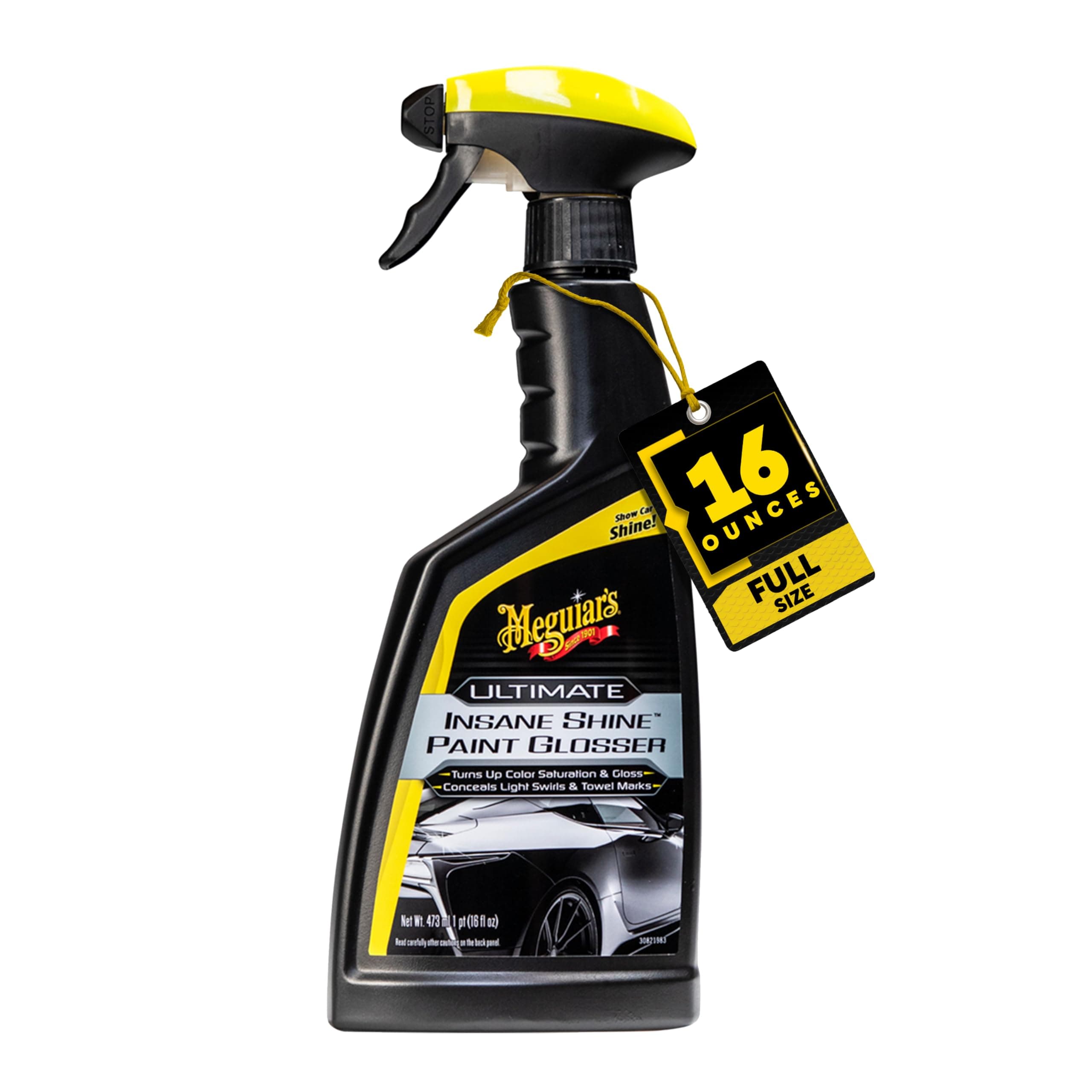 Meguiar's Ultimate Insane Shine Paint Glosser, Easy-to-Use Spray On and Wipe Off Product to Minimize Swirls and Enhance Glossy Paint Using Specialized Polymers, 16 Oz Spray Bottle