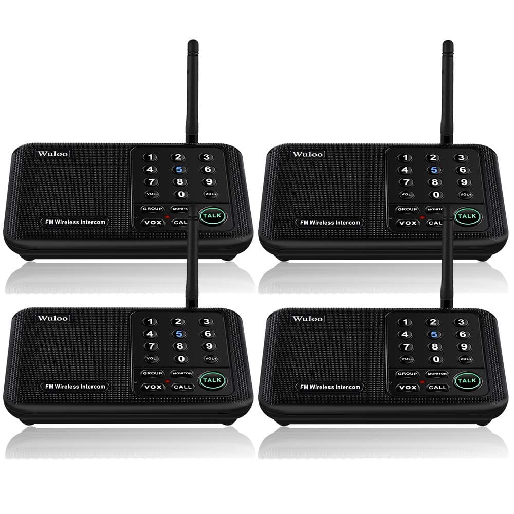 Wuloo Intercoms Wireless for Home 5280 Feet Range 10 Channel 3 Code, Wireless Intercom System for Home House Business Office, Room to Room Intercom, Home Communication System (4 Packs, Black)