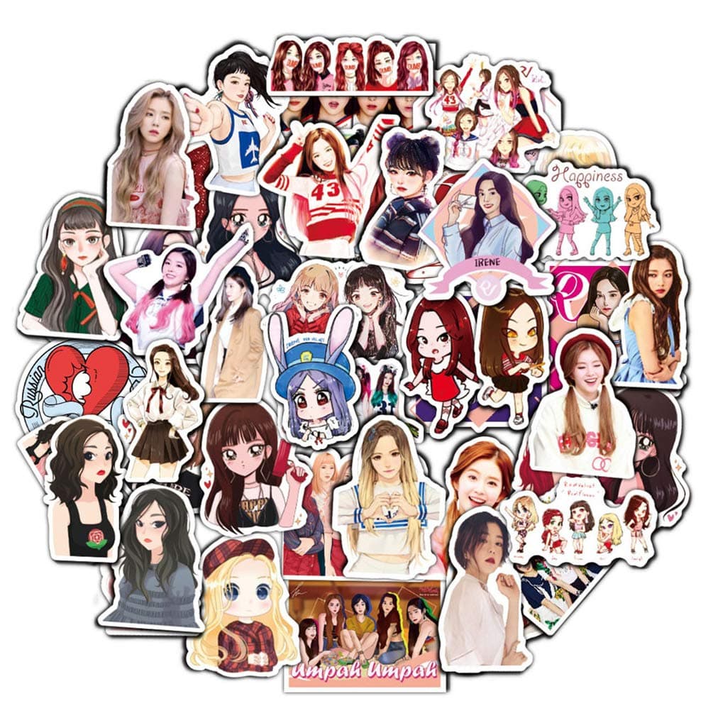 Red Velvet Stickers for Laptop 50pcs Cute Kpop Singer Water Bottles Phone Journal Luggage Notebook Scrapbook Guitar Bike Waterproof Decals