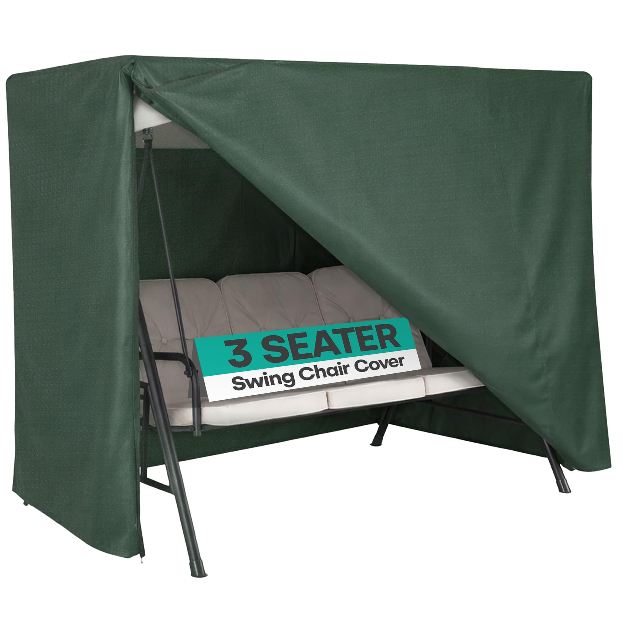 LIVIVO 3 Seater Garden Swing Cover - Waterproof and Heavy Duty Fabric Swing Seat Cover with Anti-UV Fabric - Large Outdoor Garden Seats 3 Seater, Hammock Protection with Zips and 4 Ropes