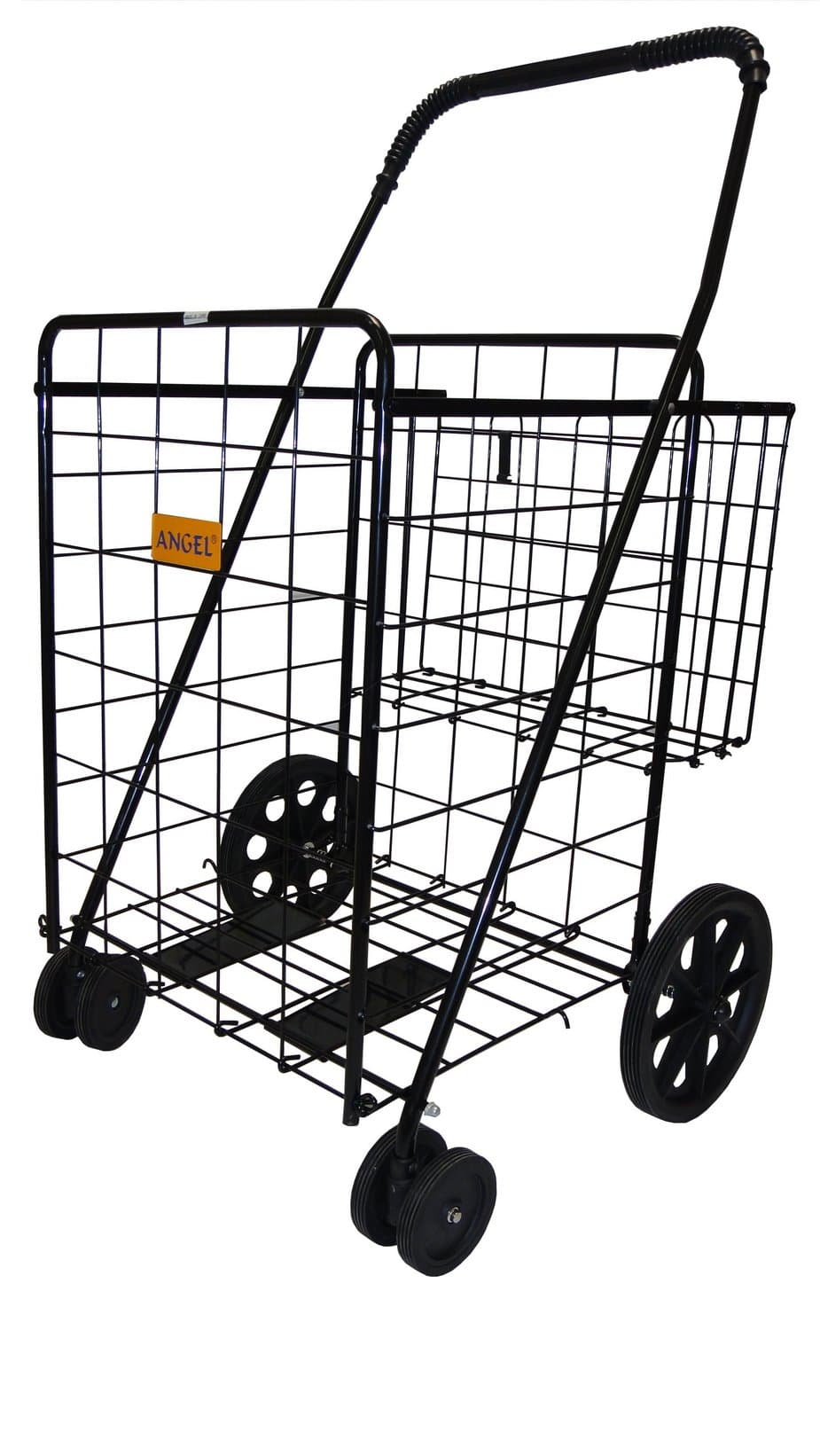 Large Swivel Shopping Cart With Extra Basket Black