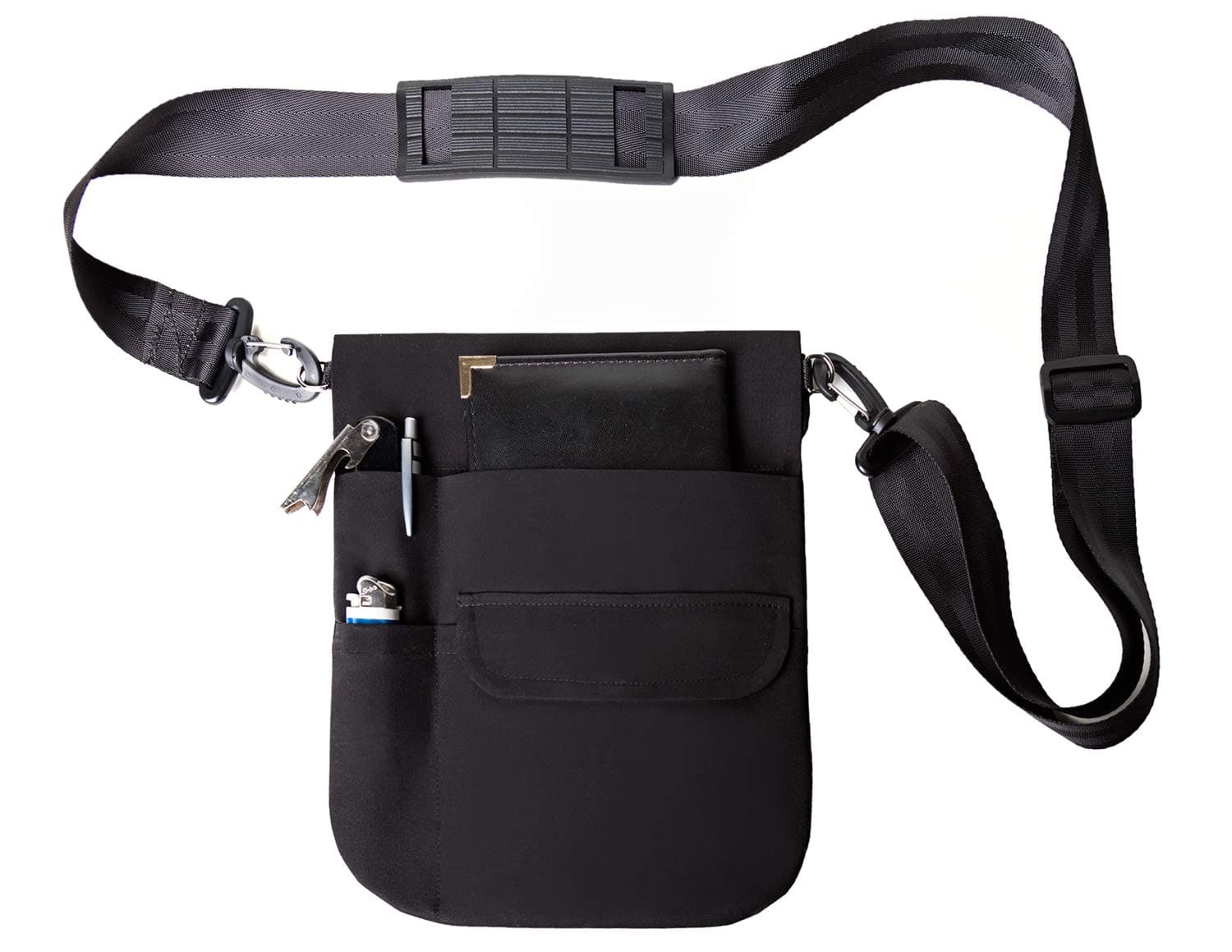 The Mini • Premium Quality Black Waiter / Waitress 4 Pocket Money Pouch Apron w/ Adjustable Shoulder Sling