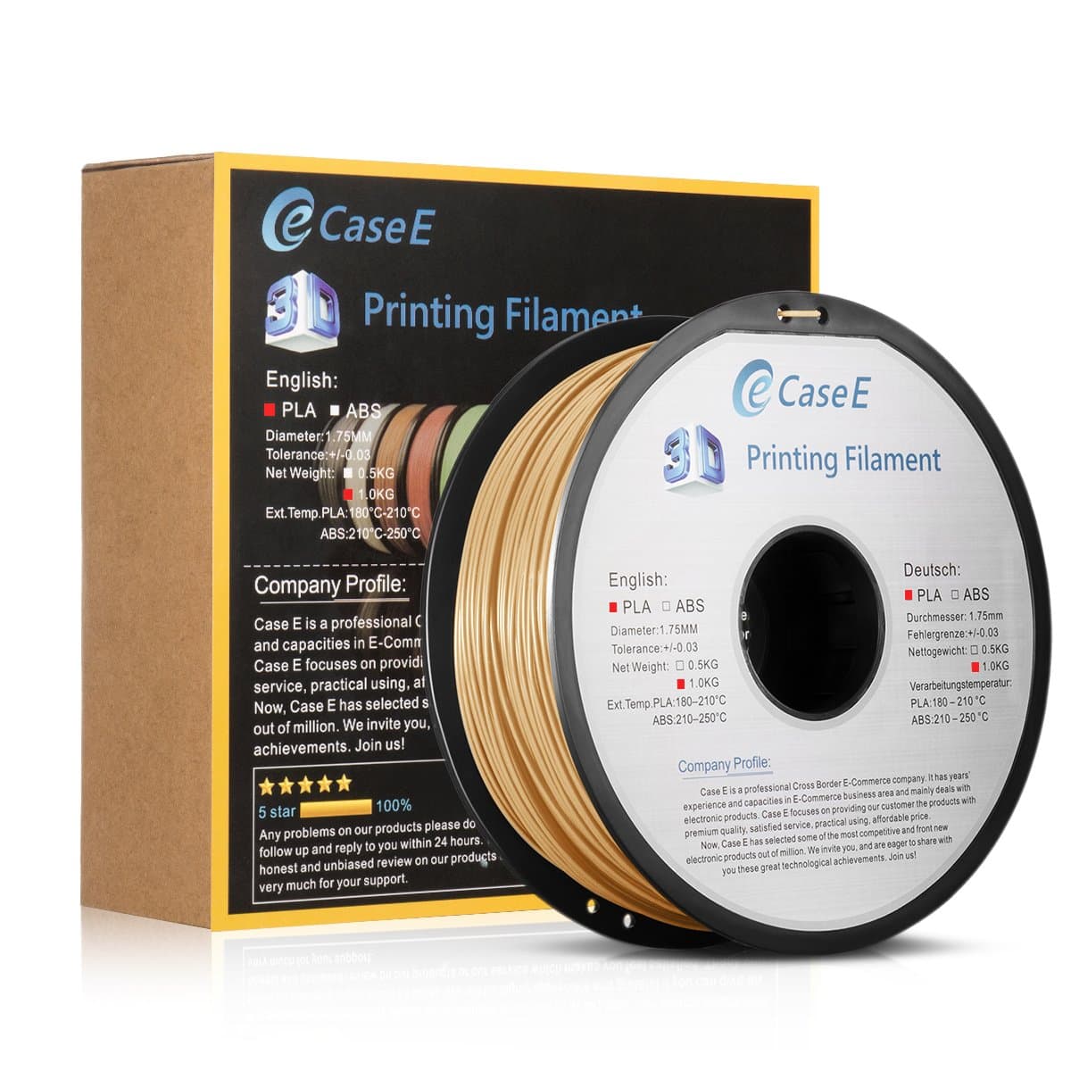 Case E PLA 1Kg 3D Filament for Printer and Pens, 1.75mm Diameter, Dimensional Accuracy +/- 0.03 mm，Multiple Colour for Choose (Wood)