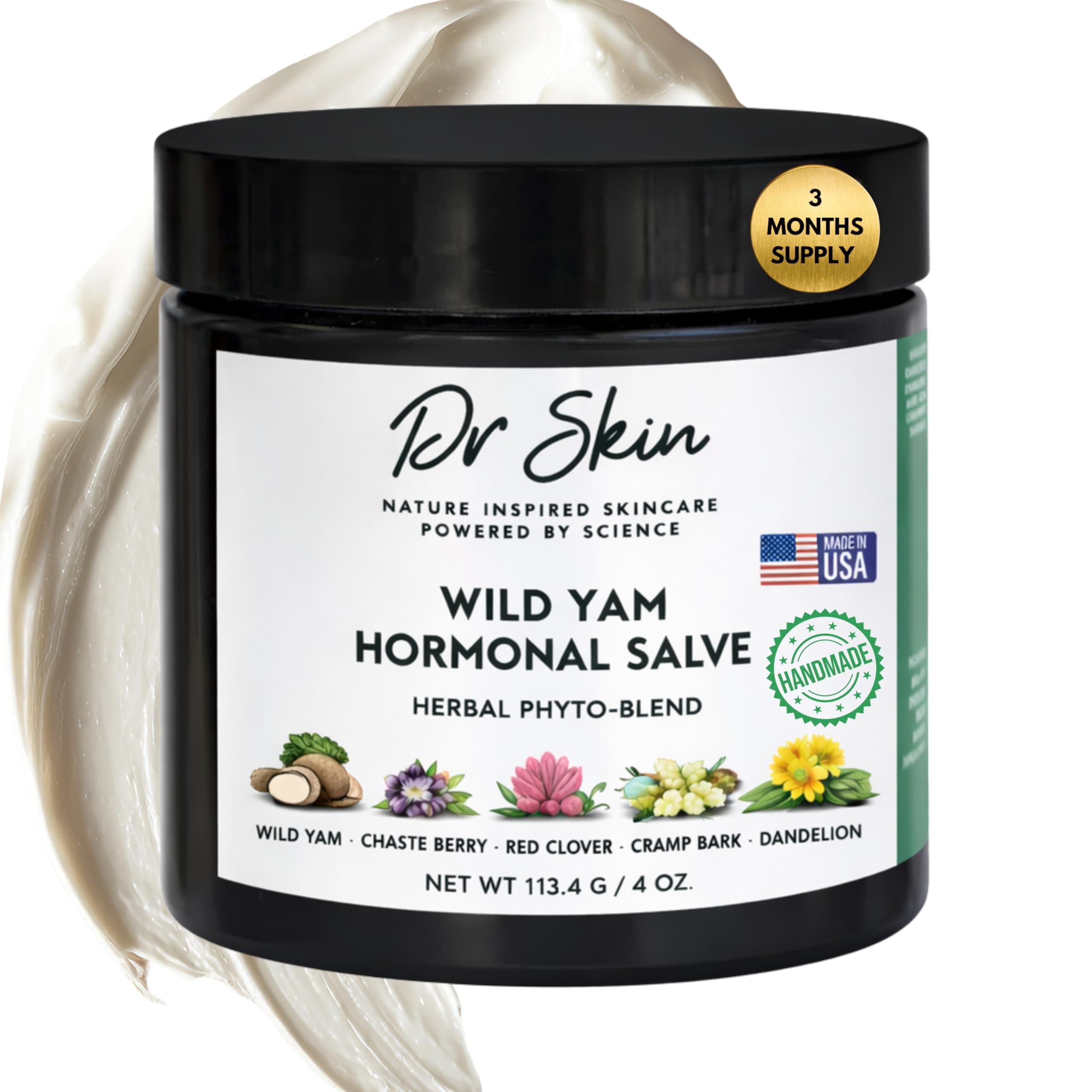 Dr. Skin Organic Wild Yam Cream for Women | Herbal Balancing Moisturizer for Women’s Comfort with Dandelion, Red Clover, Chaste Berry & Cramp Bark | Nourishing Natural Cream, 4oz