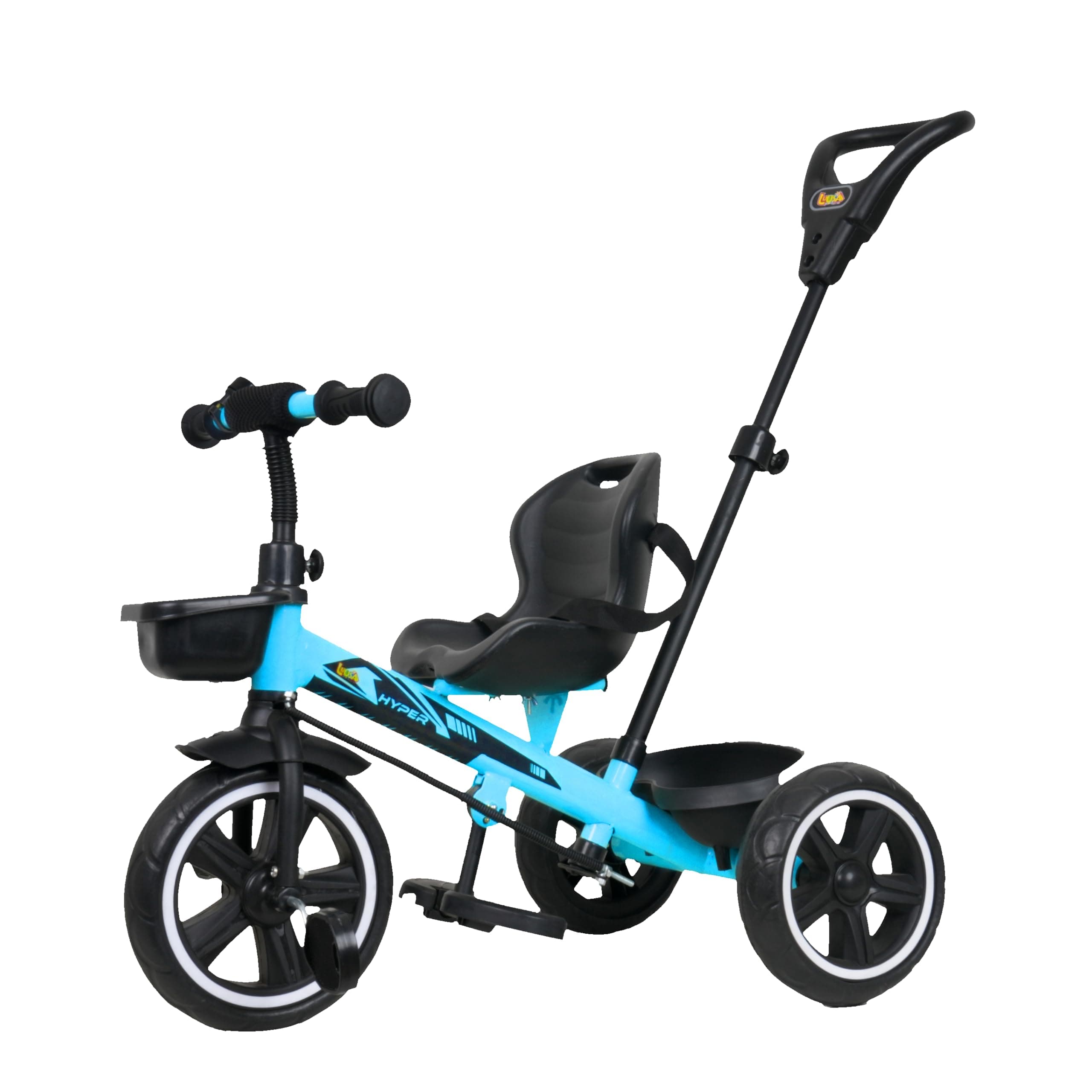 Luusa® Hyper 500 Kids Tricycle with Parental Control, Seat and seat Belt for Age Group 2+ Years Carrying Capacity Upto 25-KGS Proudly Made in India (ICE-Blue)