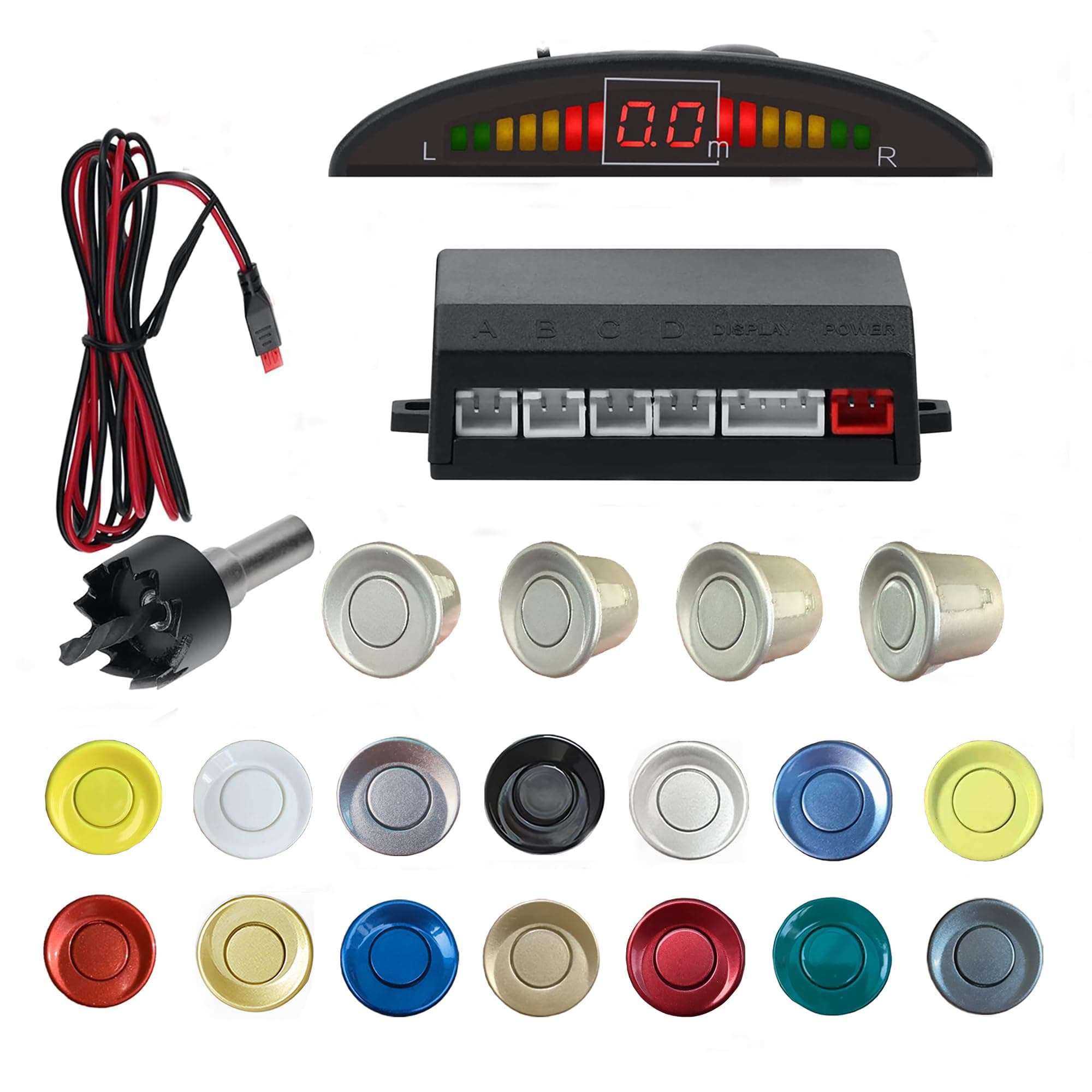 Parking Sensor Kit Backup Sensor Kit Reverse Sensor for Car 16 Color Options for Probes Adjustable Alarm Volume Professional Sensore de Reversa para Carro Safe Driving Assistant（Silver）