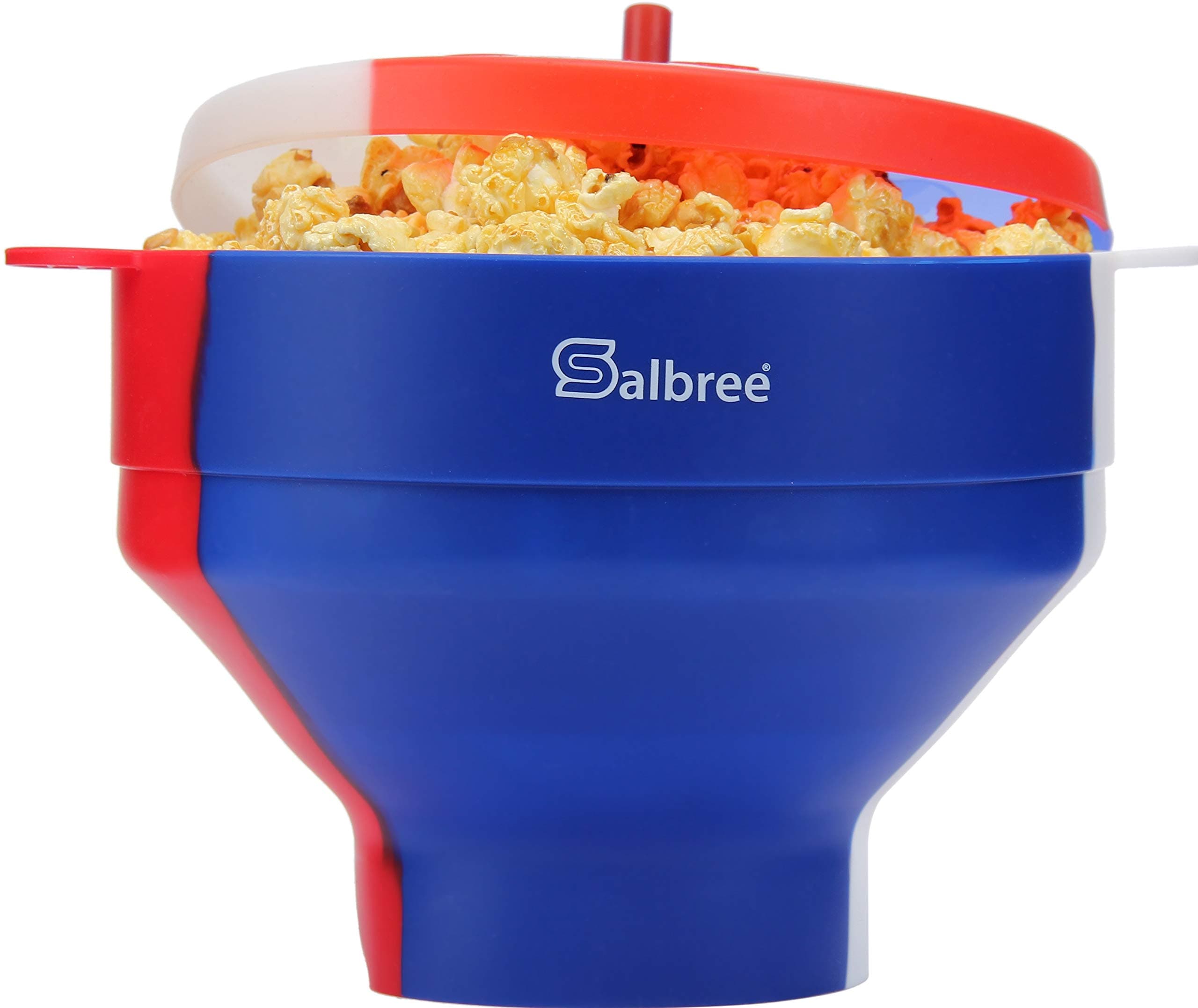 Original Salbree Red White & Blue, American Pride, Microwave Popcorn Popper, Silicone Popcorn Maker, Collapsible Bowl - The Most Colors Available (Red/White/Blue)