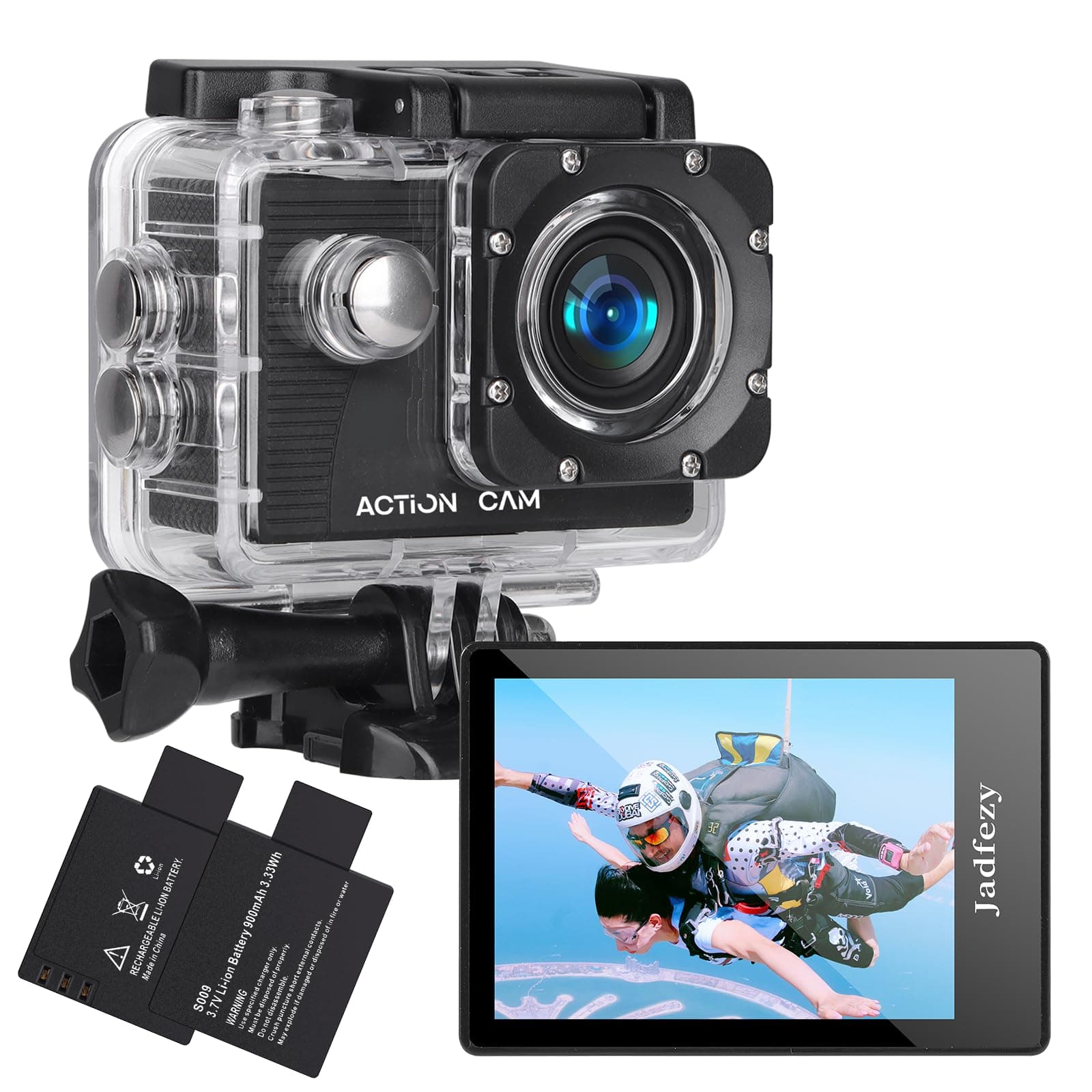 Action Camera FHD 1080P 12MP, 98FT/30M Underwater Waterproof Camera with 2 Batteries, Wide Angle Sports Camera with Accessories Kit Suitable for Helmet, Bicycle, etc.
