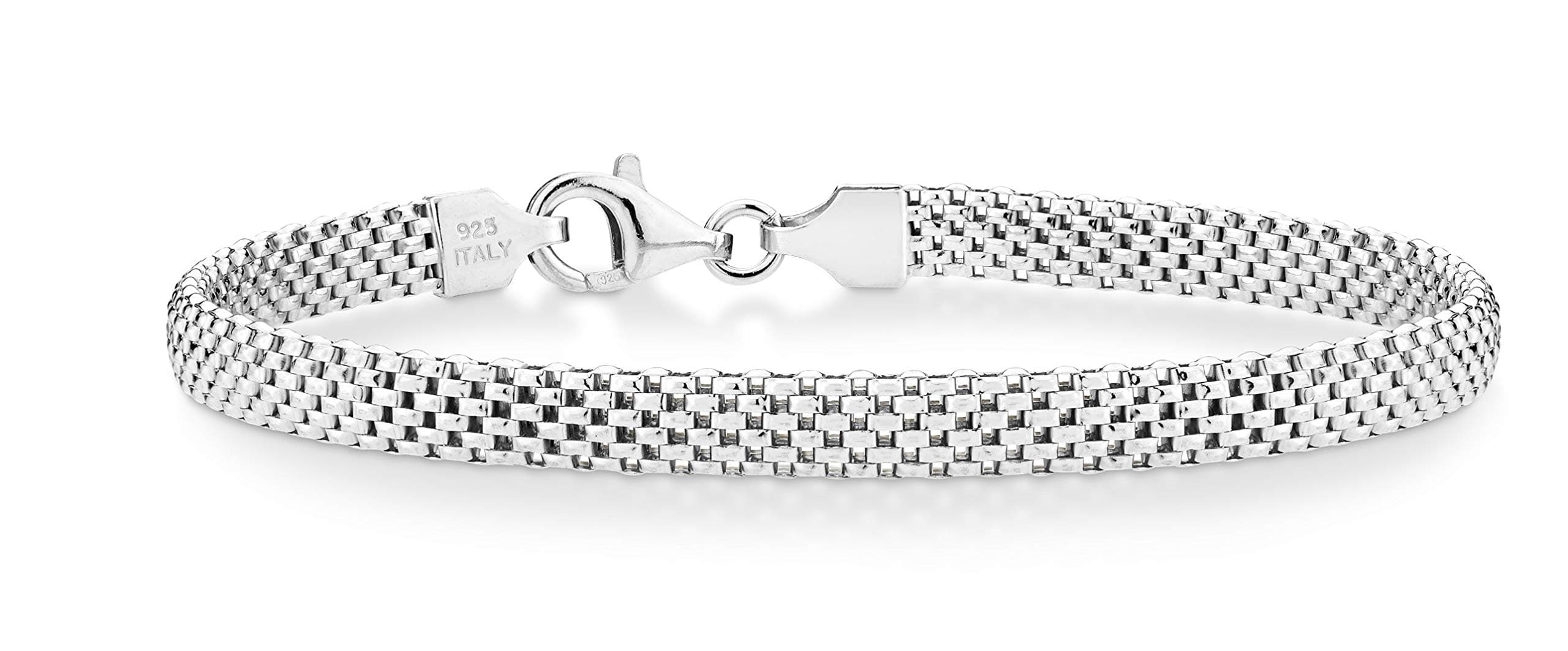 925 Sterling Silver Italian 5mm Mesh Link Chain Bracelet for Women, Made in Italy