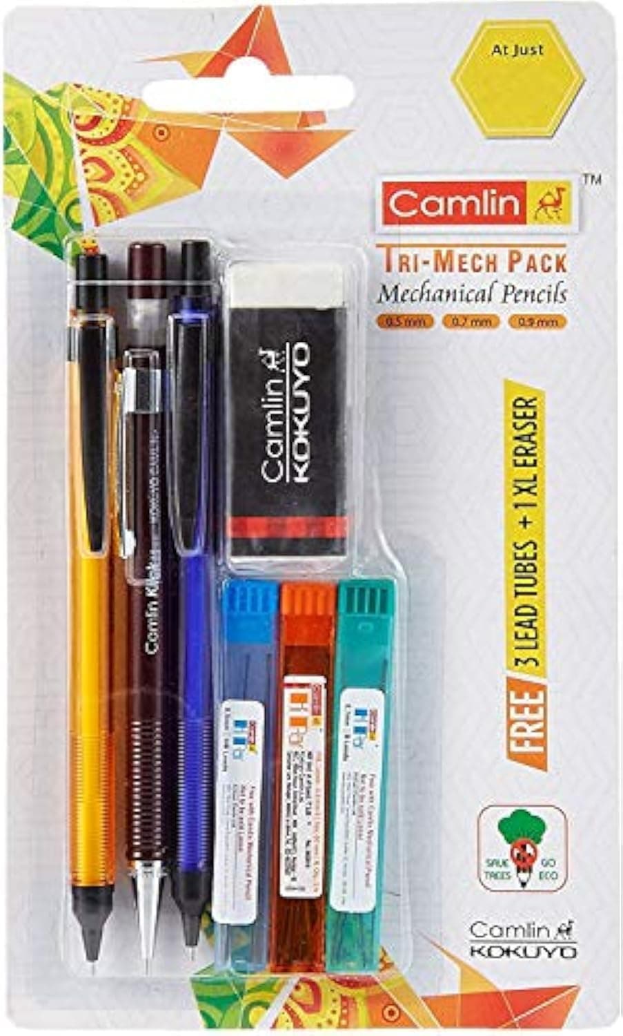 Camlin Kokuyo Tri-Mech Pencil - Set of 3 with Leads and Xl Eraser