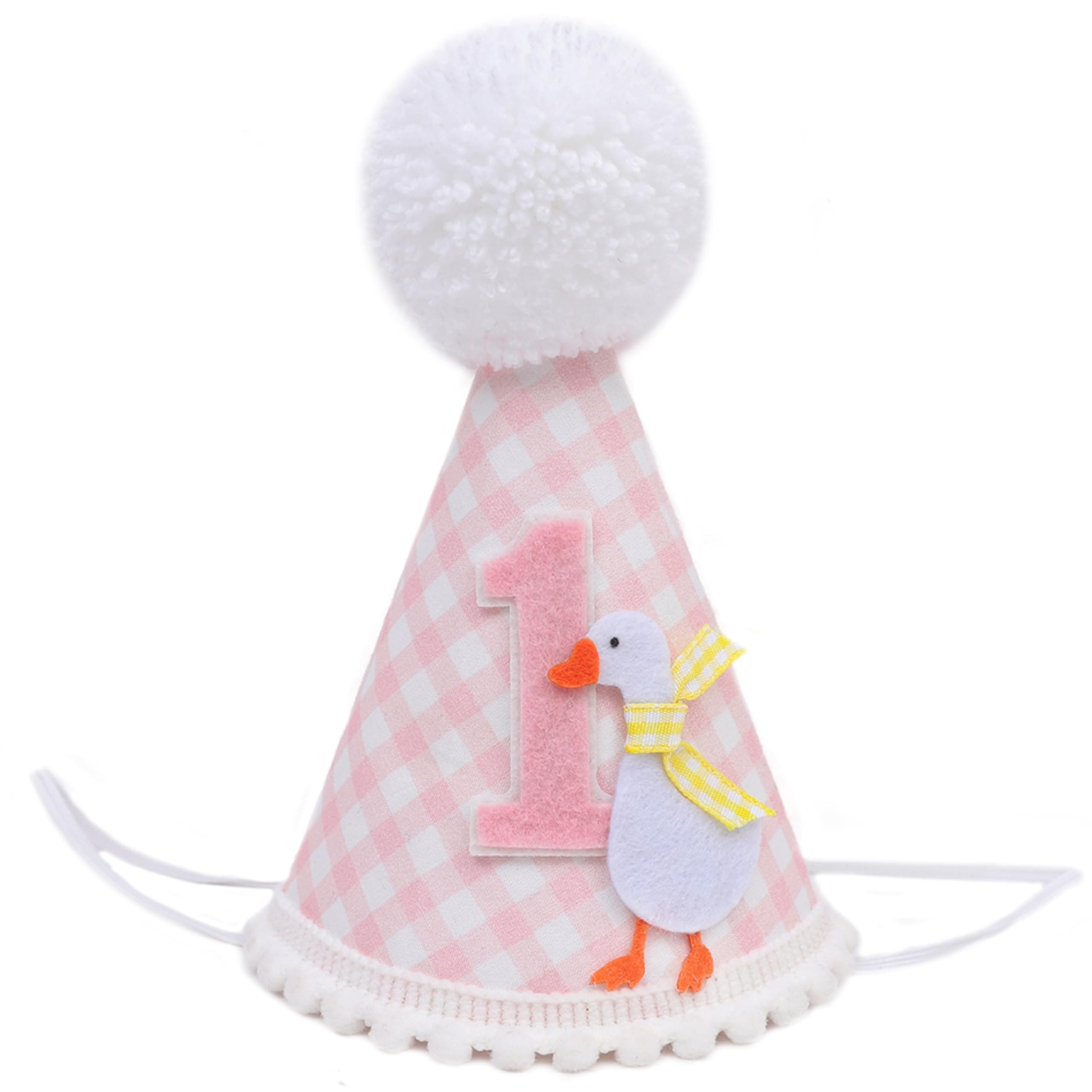One Funny Goose 1st Birthday Hat for Girls - Goose 1st Birthday Decorations, Pink Gingham 1st Birthday Party Hat, One Funny Goose First Birthday Crown