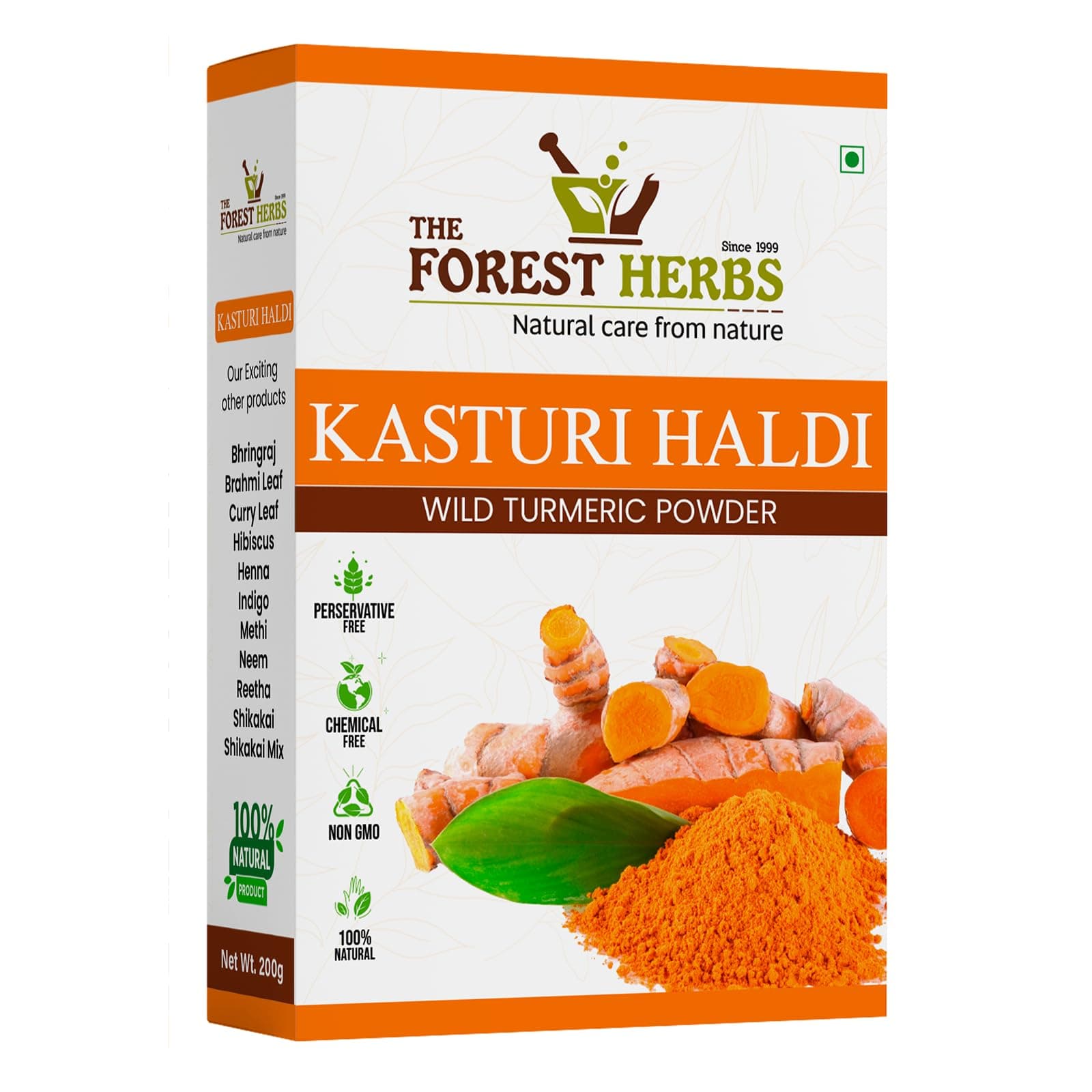 Organic Pure Kasturi Manjal Wild Turmeric Powder Amba Haldi for Skin Whitening 100Gms, Multi