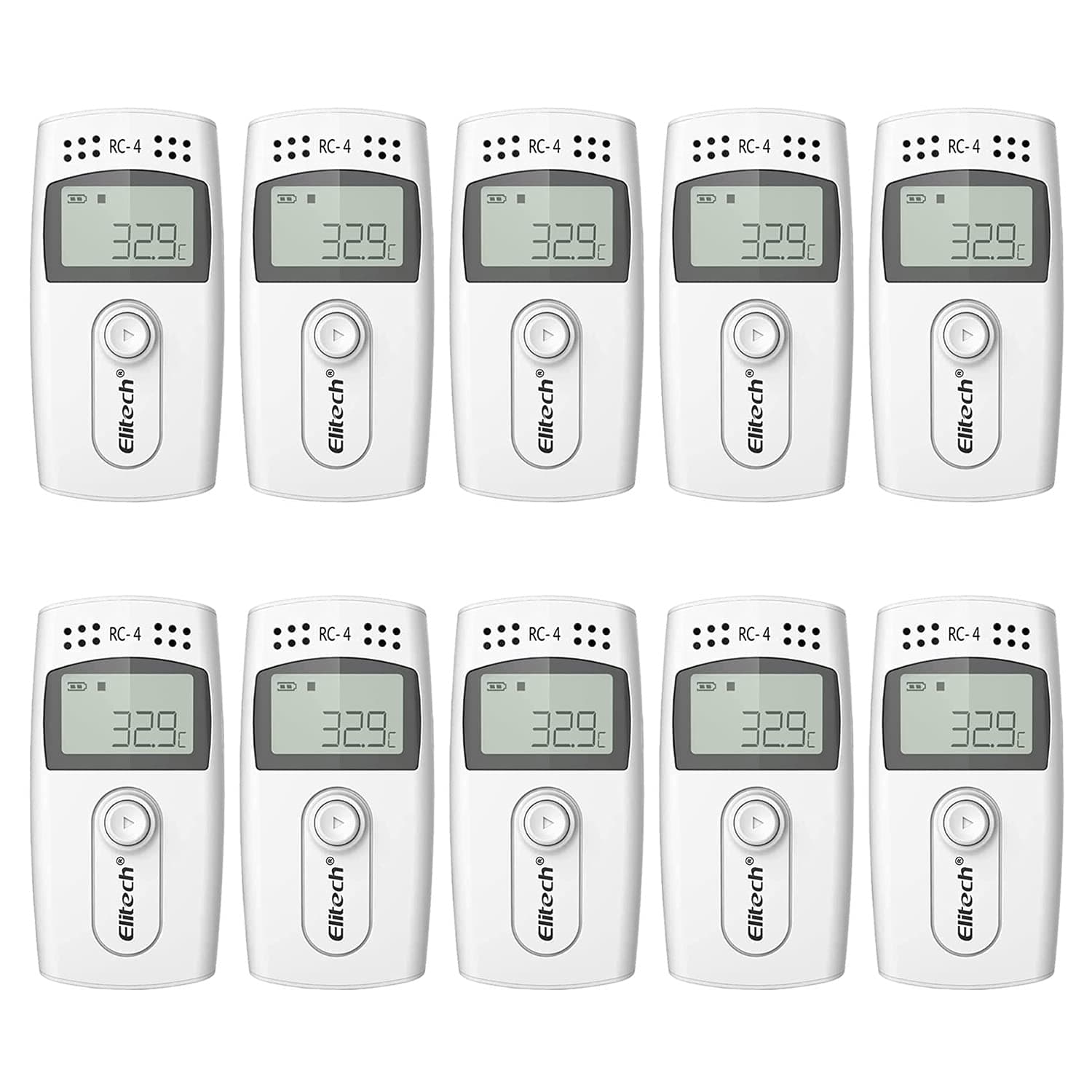 Elitech Temperature Data Logger, RC-4 16000 Readings USB Recorder with Double Sensors LCD Display Buzzer Alarm (10PCS)