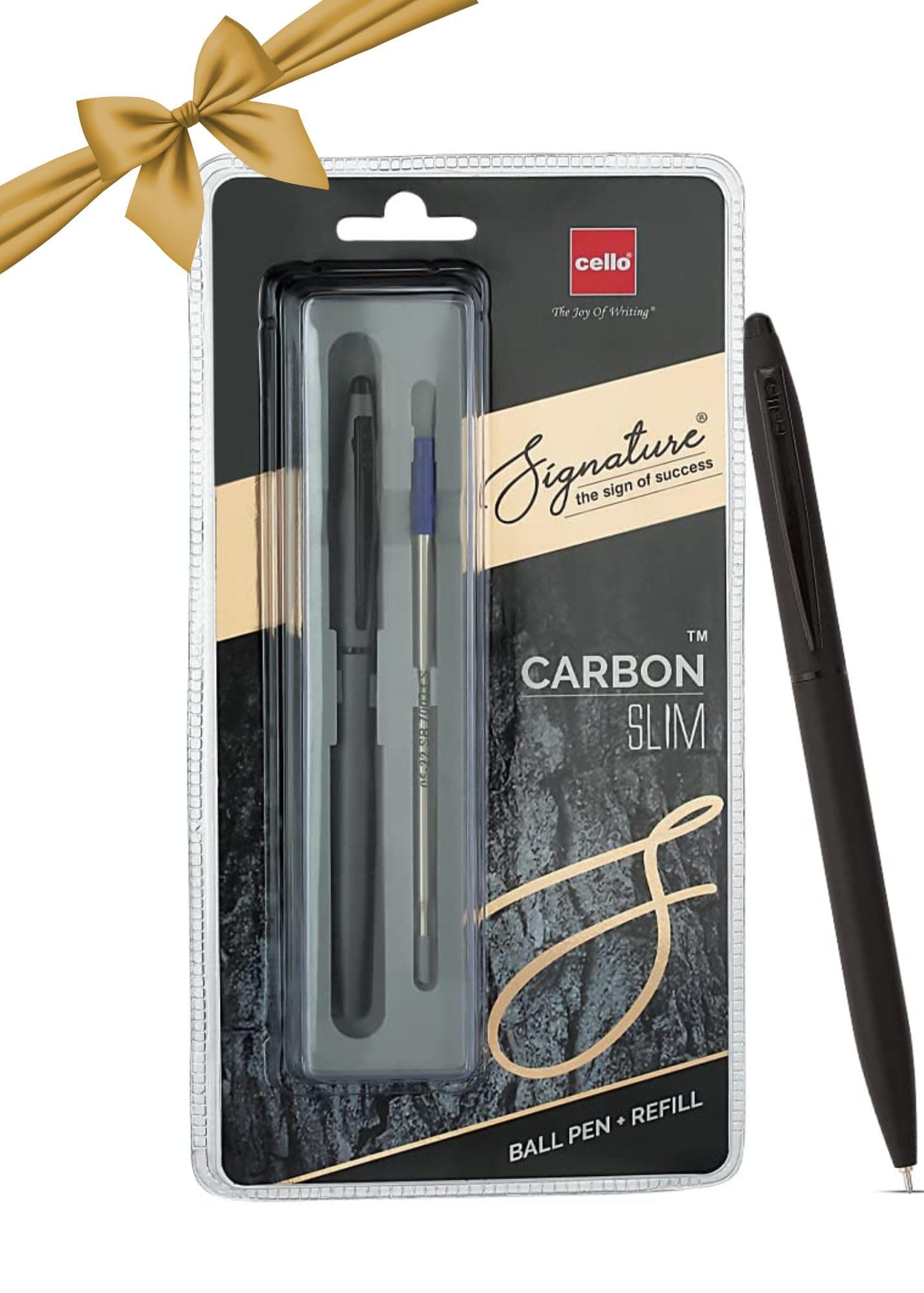 Cello Signature Carbon Slim+Refill Pack| Blue Ink|1 Ball Pen + 1 Refill|Matte Black Finish|Premium Metal Pens for Office Use|Stylish Gifts for Christmas and New Year|Gifts for Men and Women