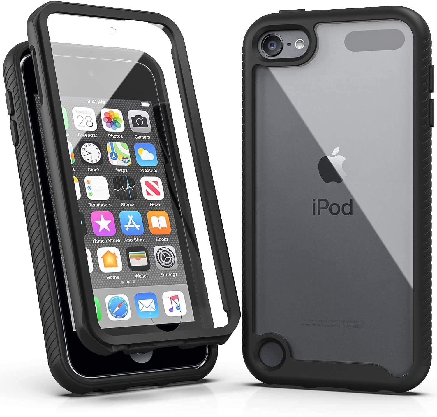 SLMY Armor Shockproof Case with Screen Protector for iPod Touch 5/6/7 (Black/Black)