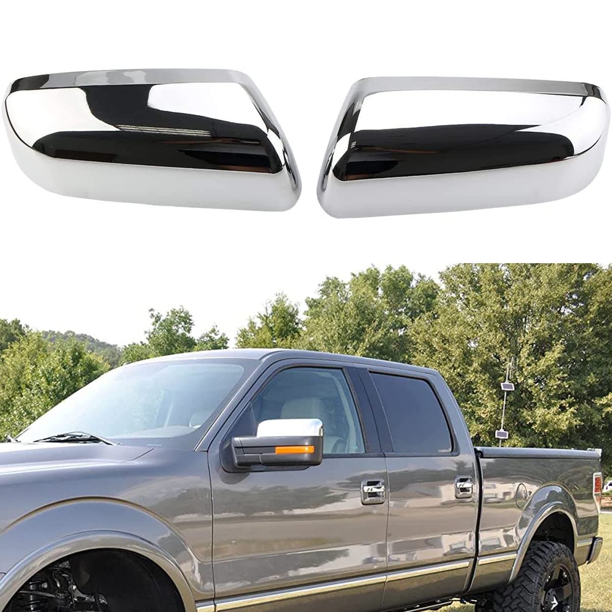 AUCERAMIC Replacement for 2 PCS Chrome Plated Top Half Mirror Cover fit 2009-2014 Ford f150 2 Door 4 Door
