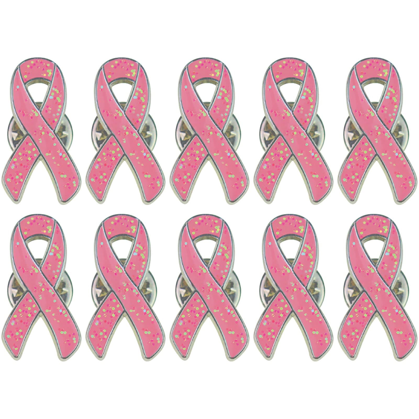 Pink Ribbon Breast Cancer Awareness Lapel Pin 1inch Pink Ribbon Pin with Glitter Filled for Breast Cancer Awareness Month (10 PACK)