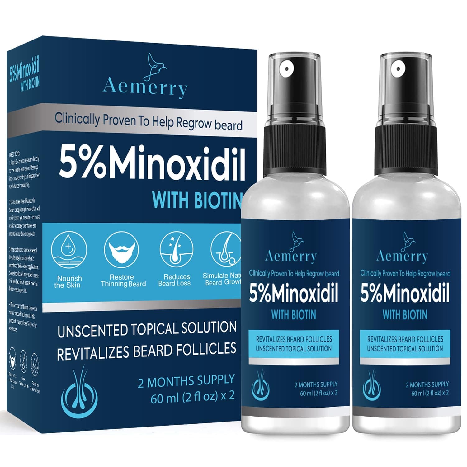 Minoxidil Beard Growth Oil, 5% Minoxidil Hair Growth Kit, 5% Minoxidil for Men Beard Growth Spray Infused with Bitoin, Extra Strength Beard Growth Serum to Increase Thickness and Volume Faster