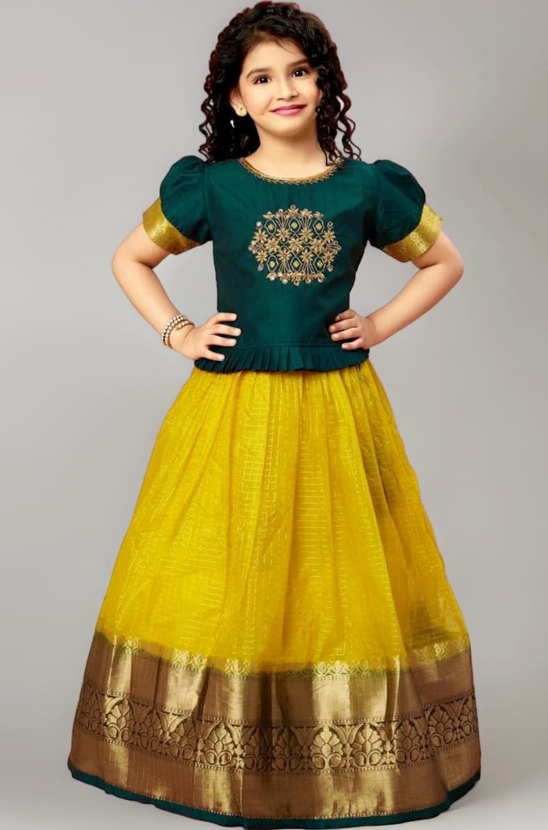 Wommaniya Impex kids new Tissue checks readymade Lehenga choli for girls dress