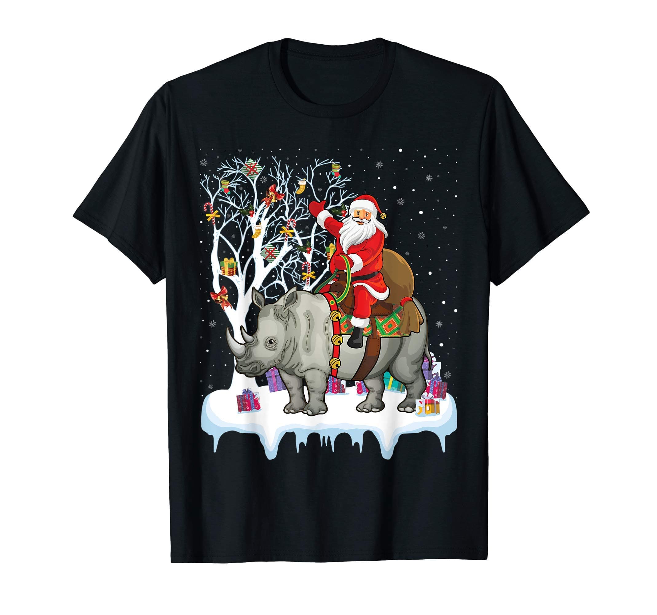 Rhinoceros Lover Xmas Gift Santa Riding Rhino Christmas T-ShirtOEKO-TEX STANDARD 100
