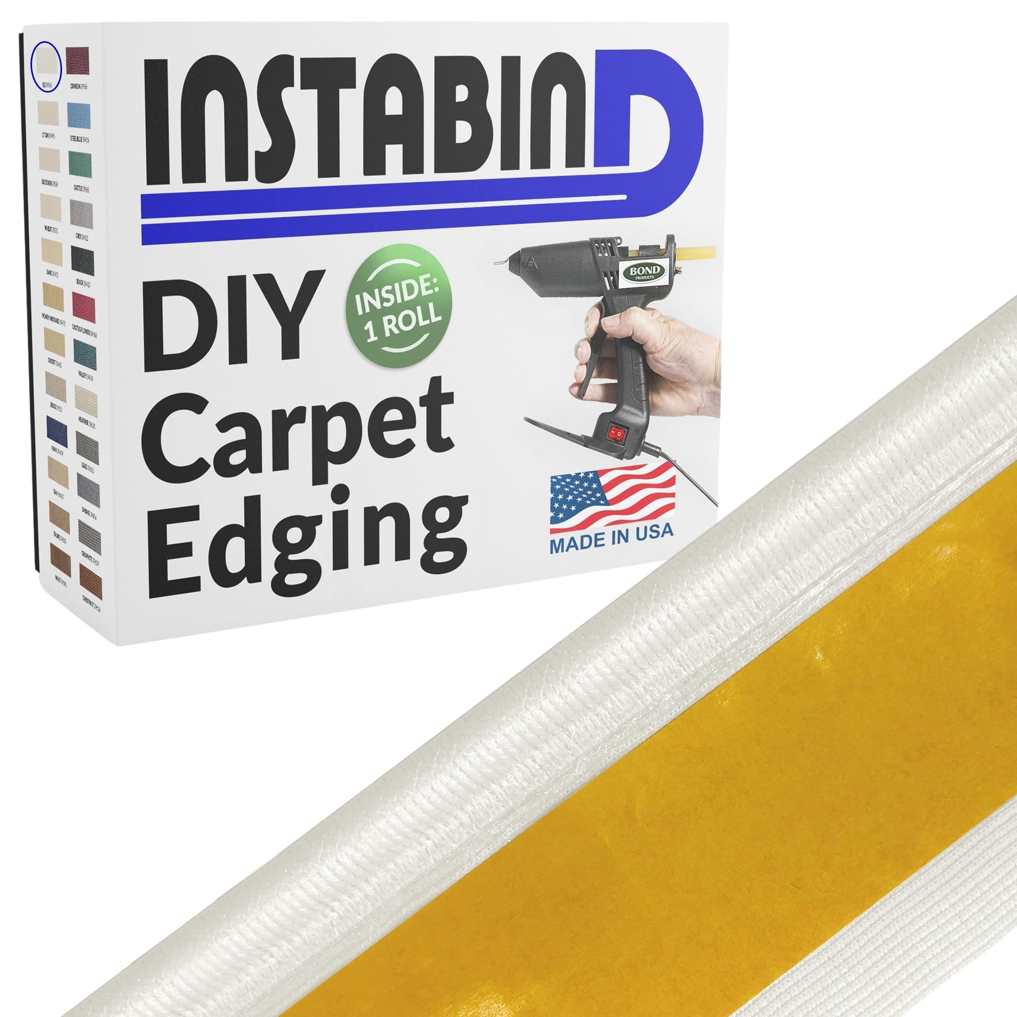 Instabind 54 ft Roll Premium Carpet Edge Binding – Regular Style Carpet Edge Trim for Do-It-Yourself Rug Edging- with Durable Hold & Easy Finishing for Rug Edges - USA Made Flooring Products, Ice
