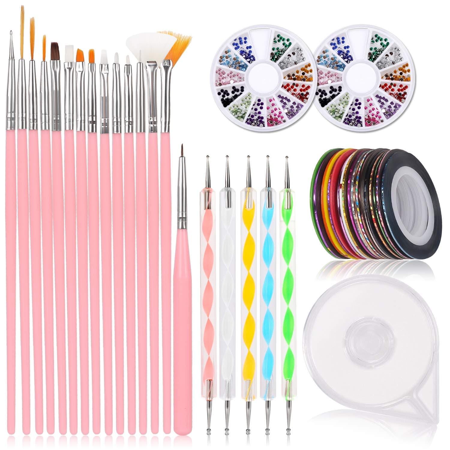 Nail Art Supplies Nail Art Design nail art tools including Nail Painting Brushes, Nail Dotting Tool, Nail striping tape, Color Rhinestones for Nails