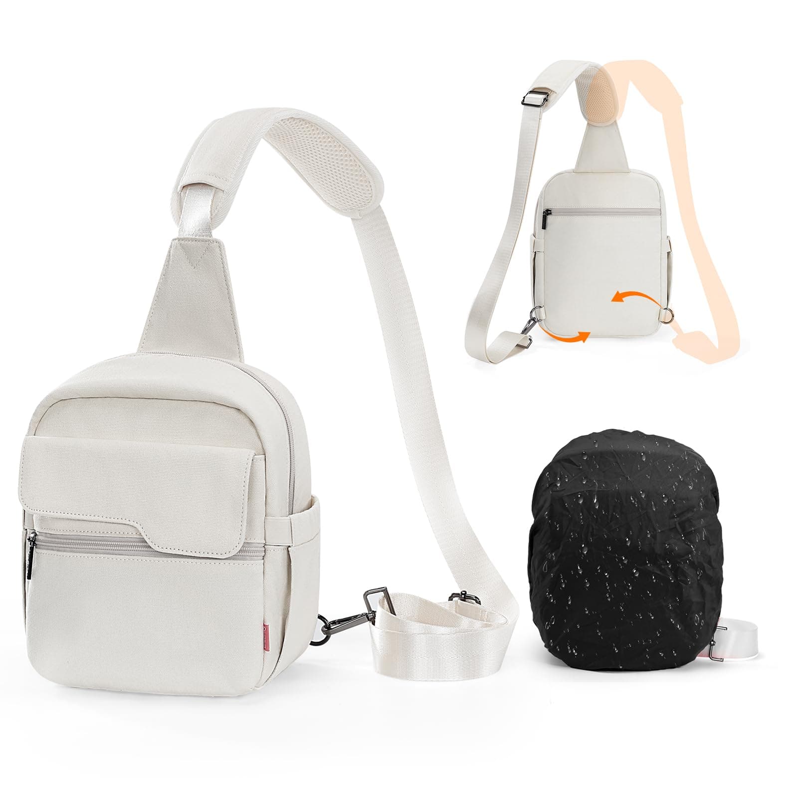 Cwatcun Camera Bag Small Compact Camera Sling Case, Waterproof Canvas Crossbody Camera Bag with Rain Cover, Travel Photography Bag for Canon, Nikon, Sony, Fuji DSLR/SLR/Mirrorless Cameras, Lens