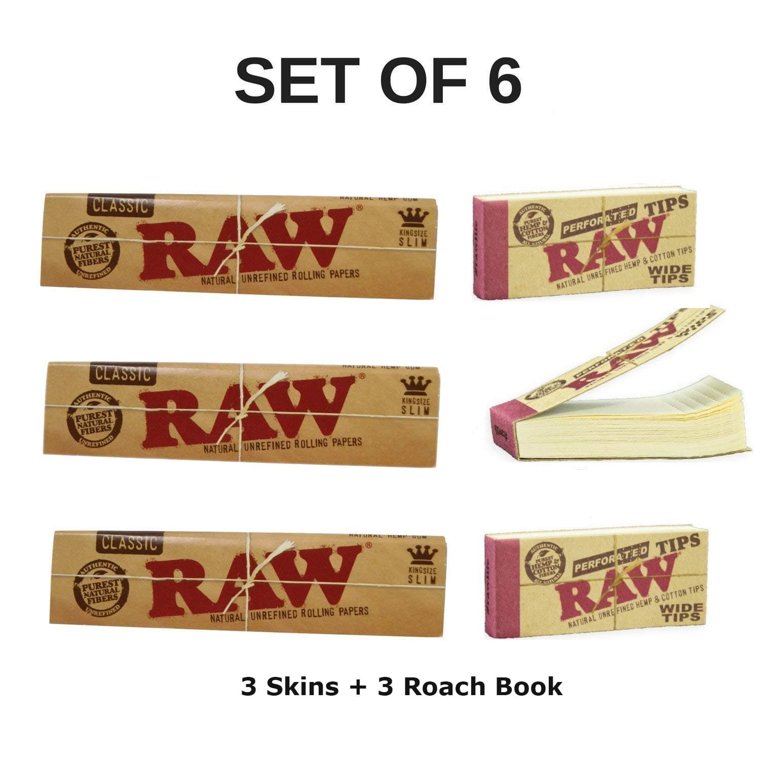 SLIMJIM RAW Classic Brown Skin/Rolling Paper with Roach Book Pack of (3)