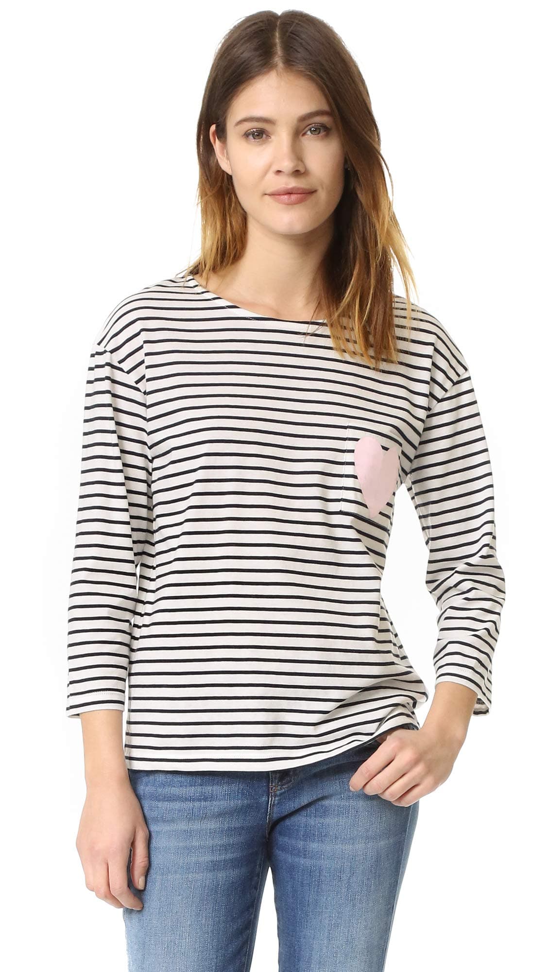 Chinti and Parker Women's Heart Pocket Tee, Off White/Navy Stripe, Small