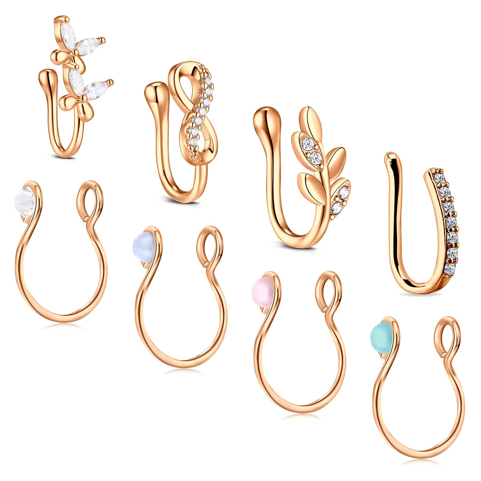 JFORYOU Fake Nose Ring Fake Septum Fake Nose Ring Hoop Fake Nose Rings for Women Faux Nose Piercing Spring Clip on No Pierced Non Piercing Faux Body Piercing Jewelry for Women Men